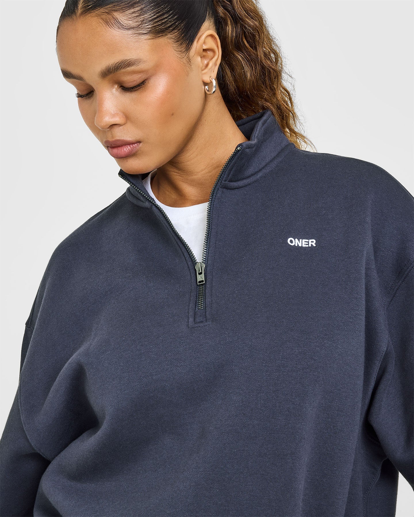 Foundations Oversized 1/4 Zip Sweatshirt | True Blue - Image 6