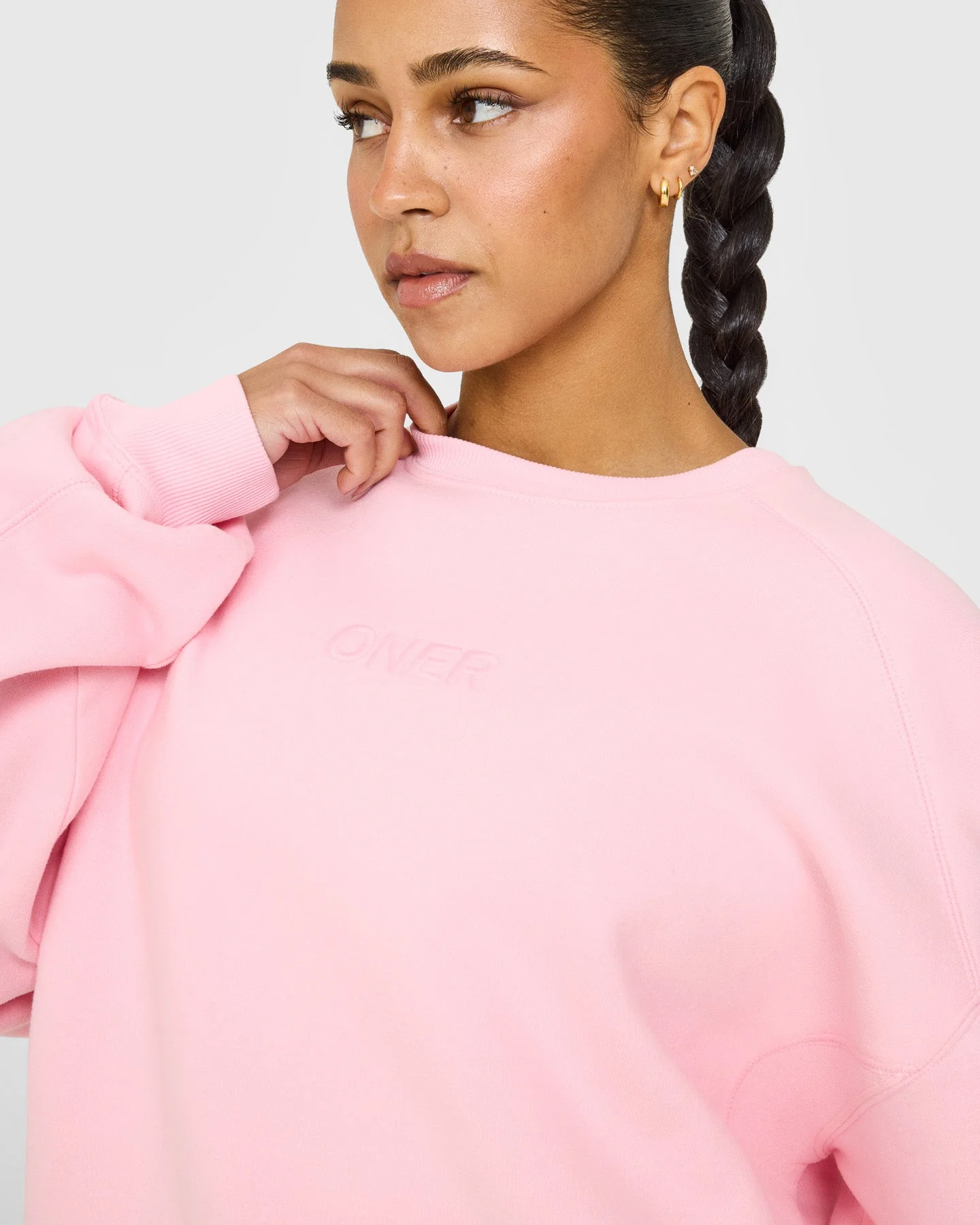 Foundations Oversized Crew Neck Sweatshirt with Oner Embroidery | Petal Pink - Image 6