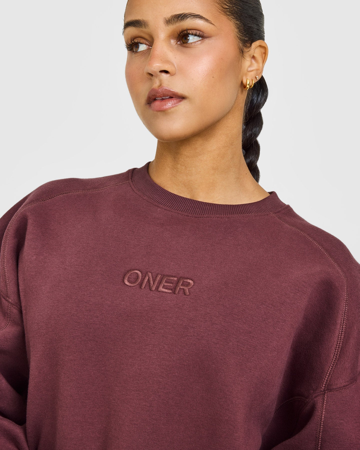 Foundations Oversized Crew Neck Sweatshirt with Oner Embroidery | Washed Velvet Mocha - Image 4