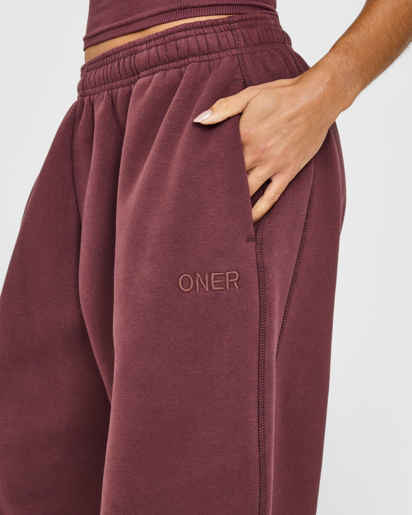 Foundations Oversized Cuffed Joggers with Oner Embroidery | Washed Velvet Mocha - Image 5