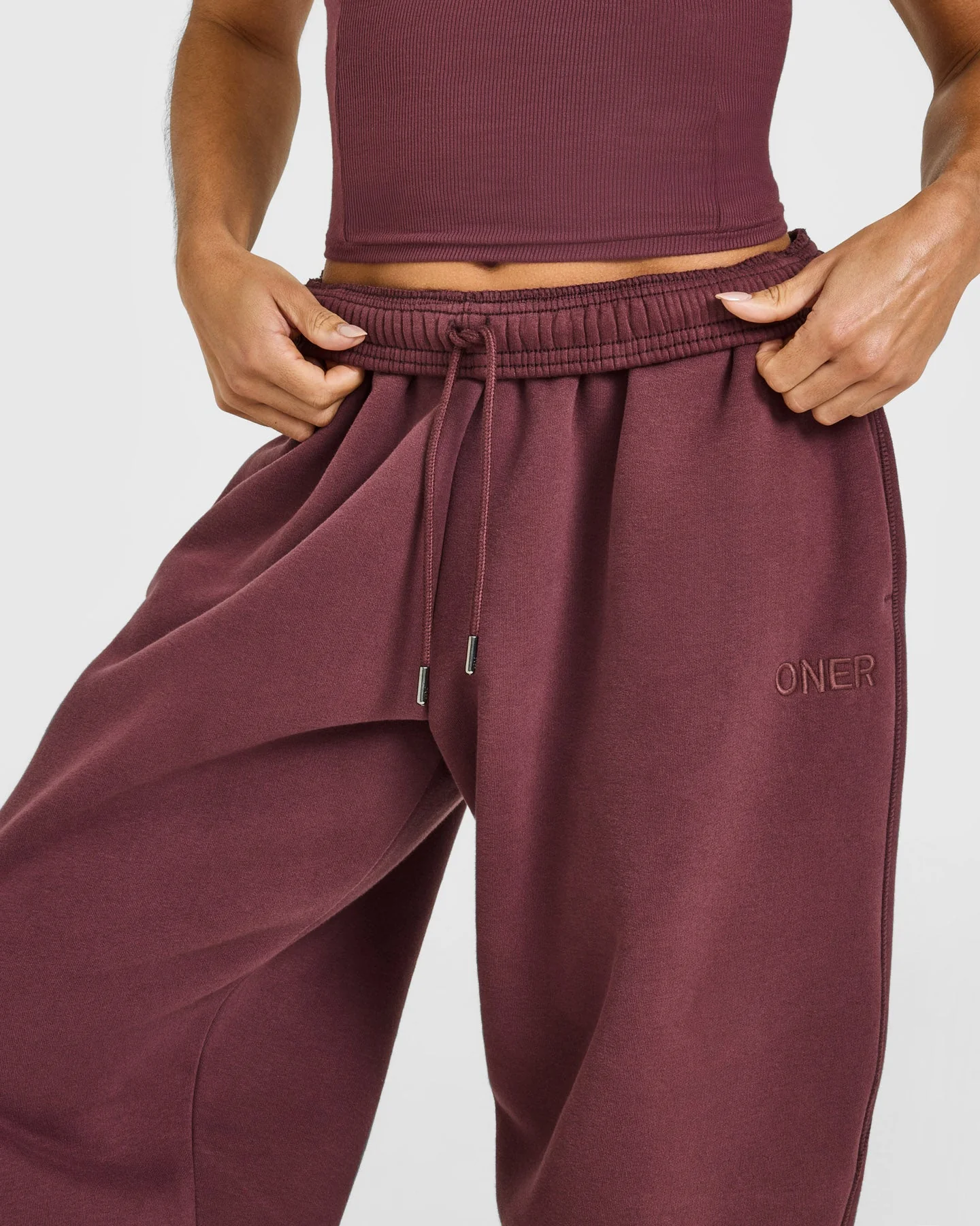 Foundations Oversized Cuffed Joggers with Oner Embroidery | Washed Velvet Mocha - Image 6
