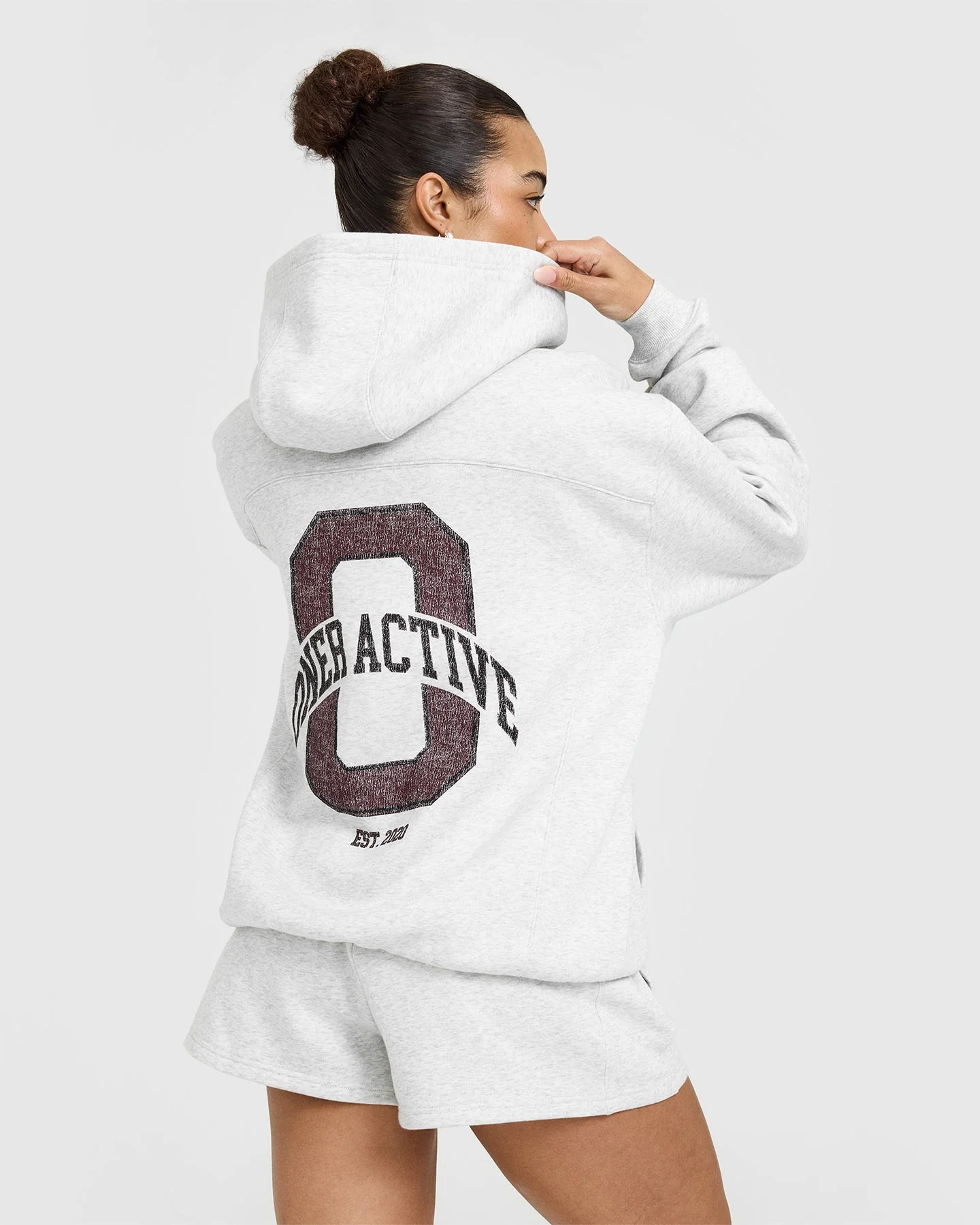 Foundations Oversized Hoodie With Large Printed Graphic | Light Grey Marl - Image 2