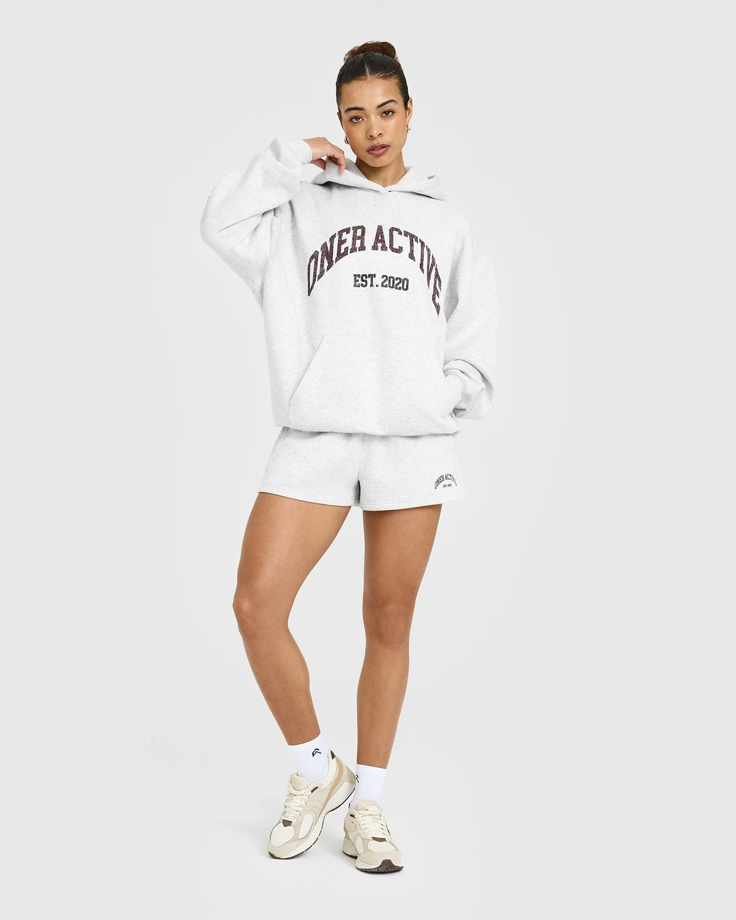 Foundations Oversized Hoodie With Large Printed Graphic | Light Grey Marl - Image 3