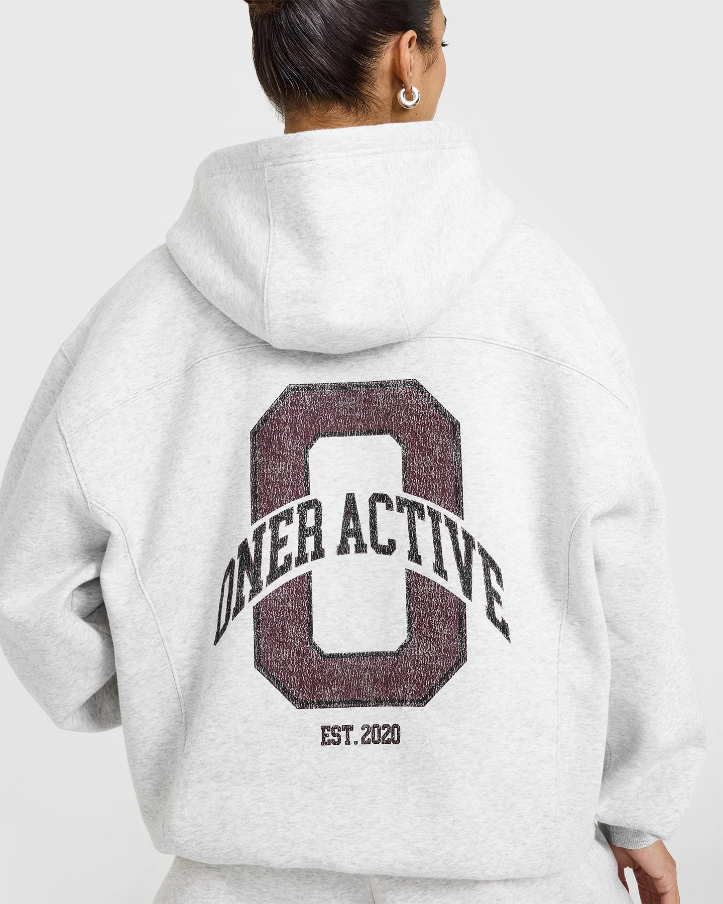 Foundations Oversized Hoodie With Large Printed Graphic | Light Grey Marl - Image 4