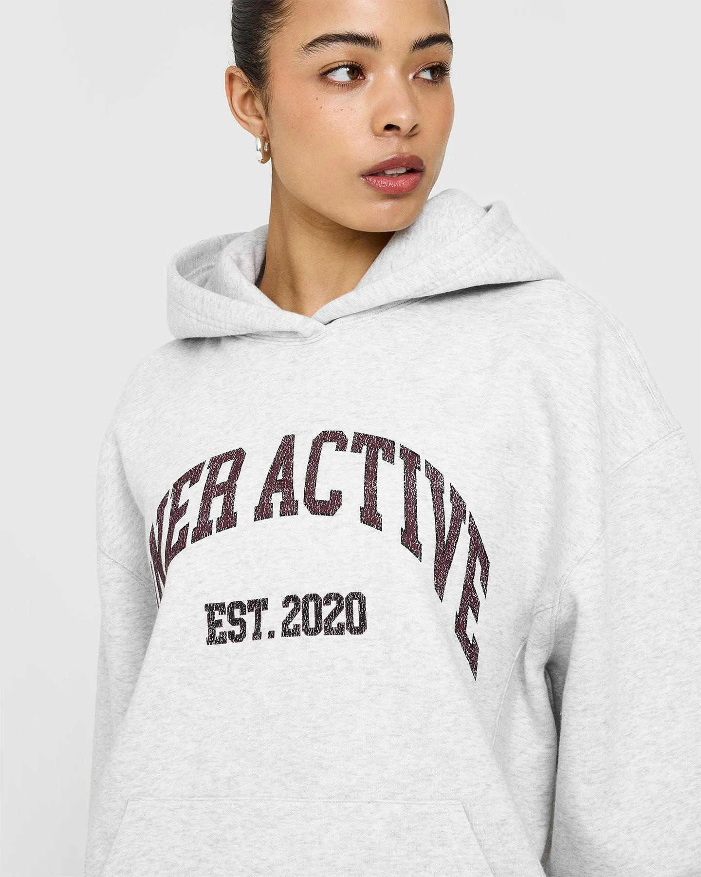 Foundations Oversized Hoodie With Large Printed Graphic | Light Grey Marl - Image 5