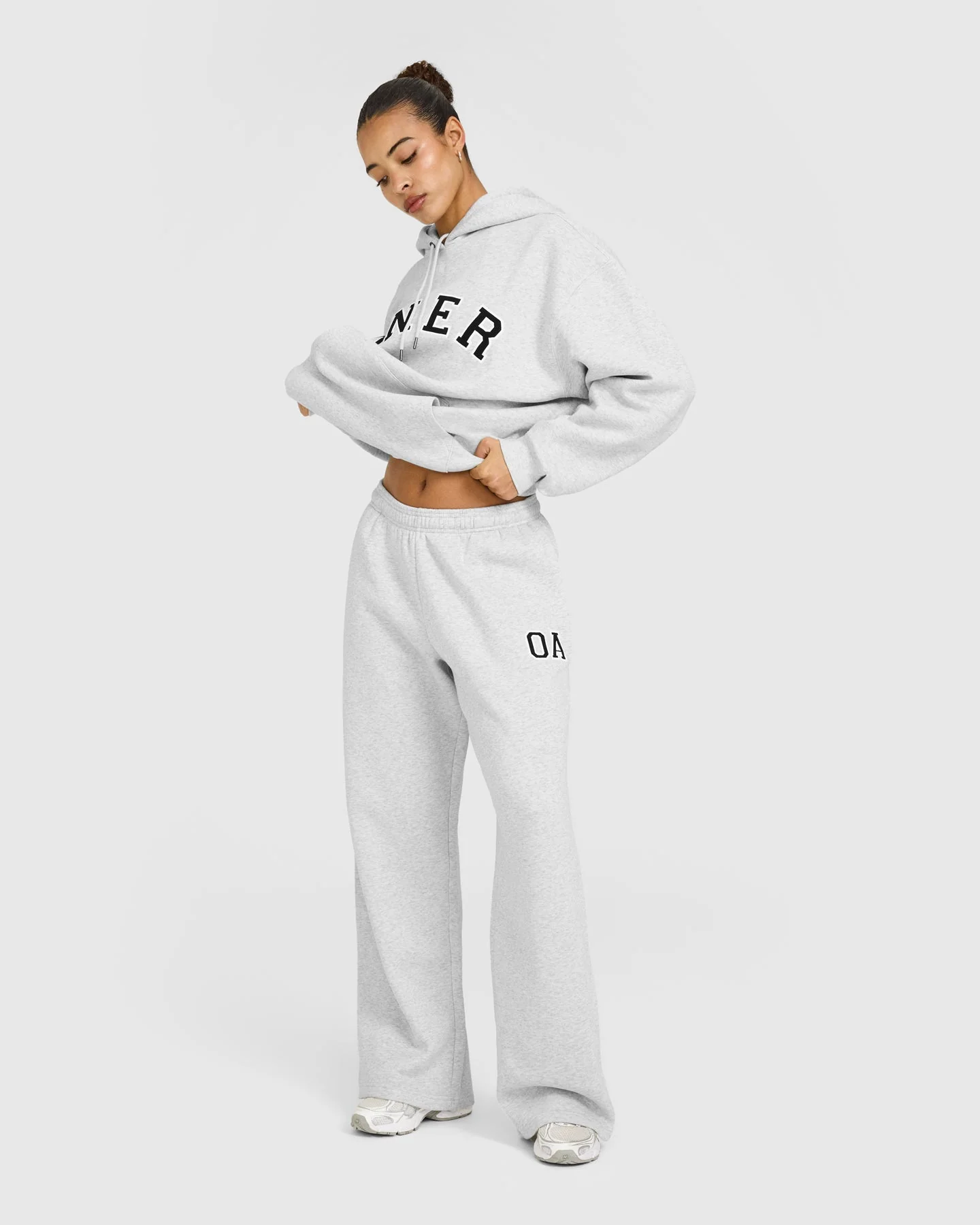 Foundations Oversized Oner Girlfriend Straight Leg Joggers | Light Grey Marl - Image 3