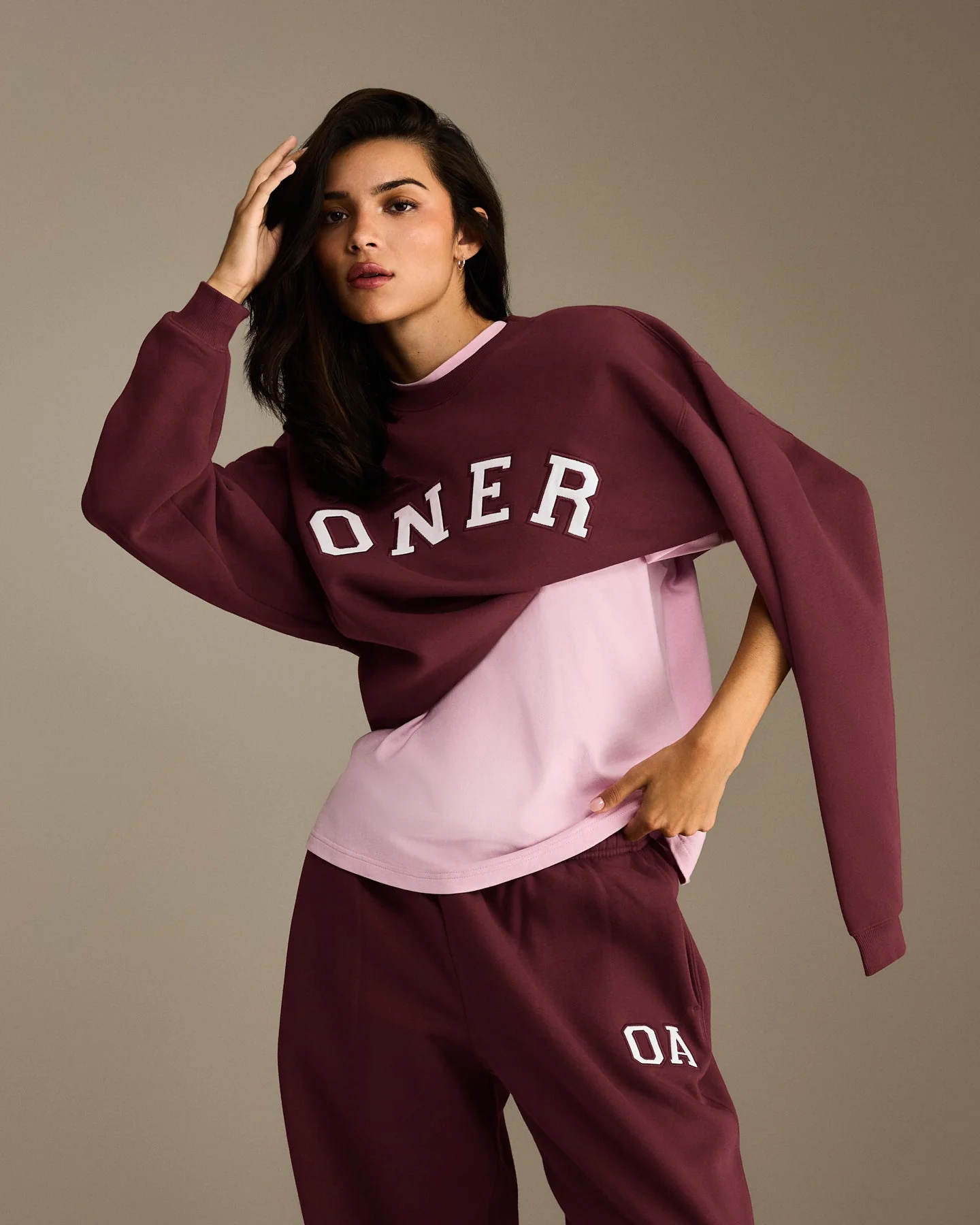 Foundations Oversized Oner Girlfriend Straight Leg Joggers | Rosewood - Image 2