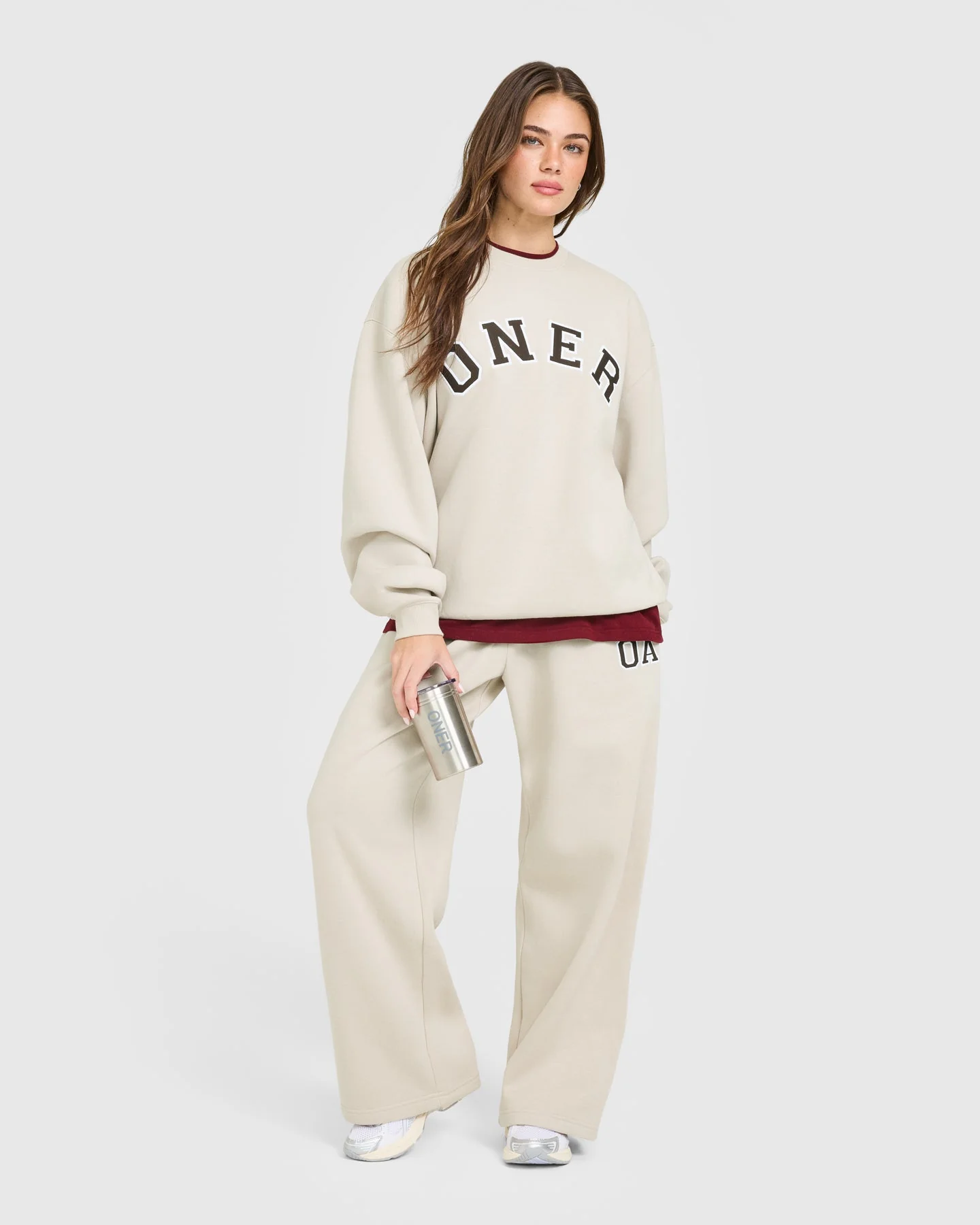 Foundations Oversized Oner Girlfriend Straight Leg Joggers | Sand - Image 3