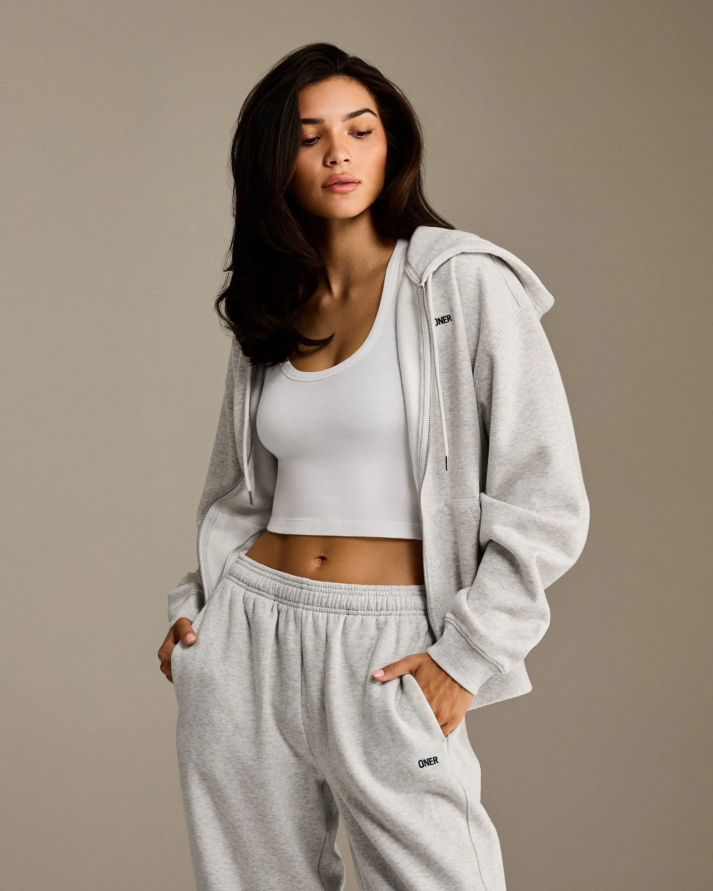 Foundations Oversized Straight Leg Joggers | Light Grey Marl - Image 2