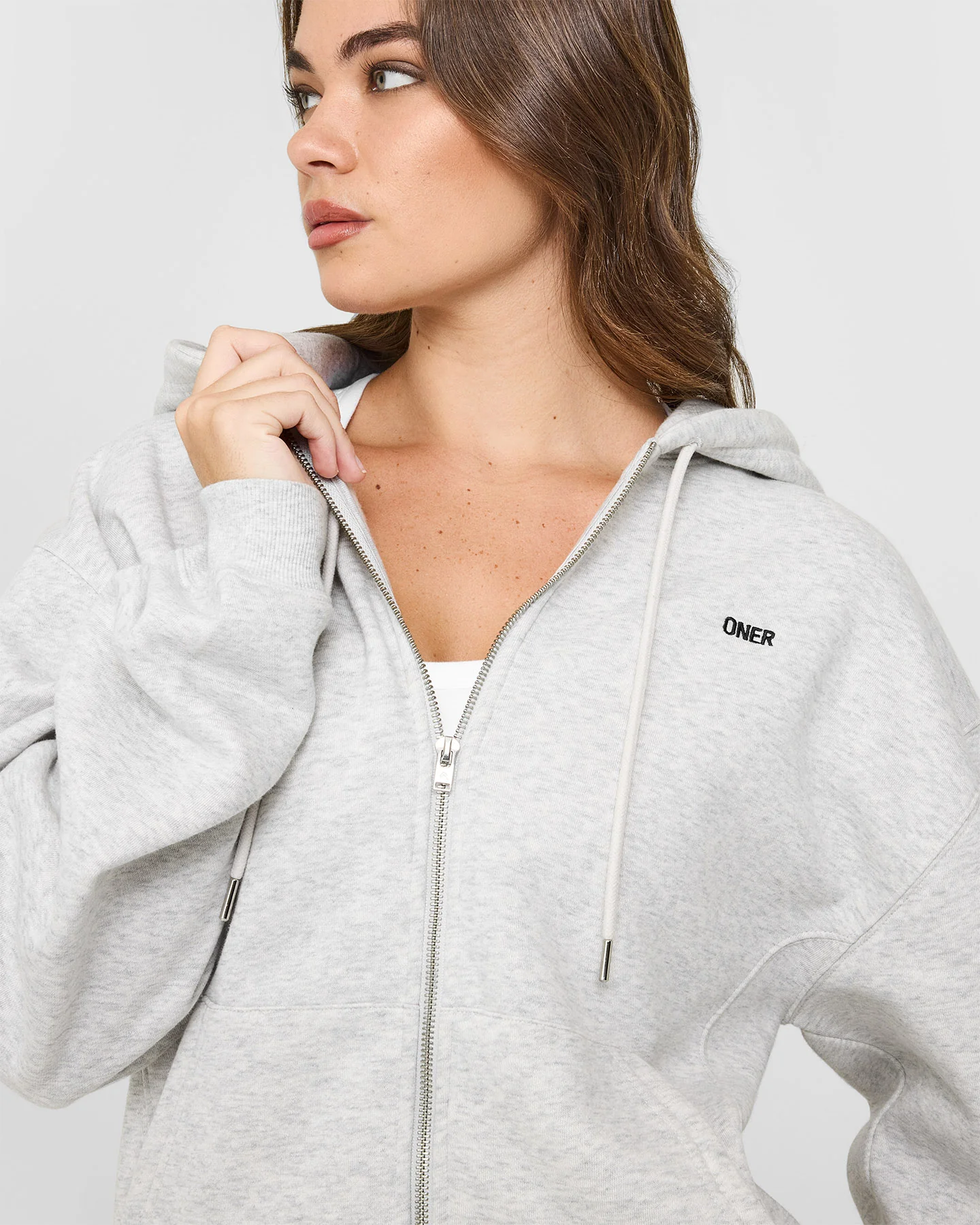Foundations Zip Through Hoodie | Light Grey Marl - Image 5
