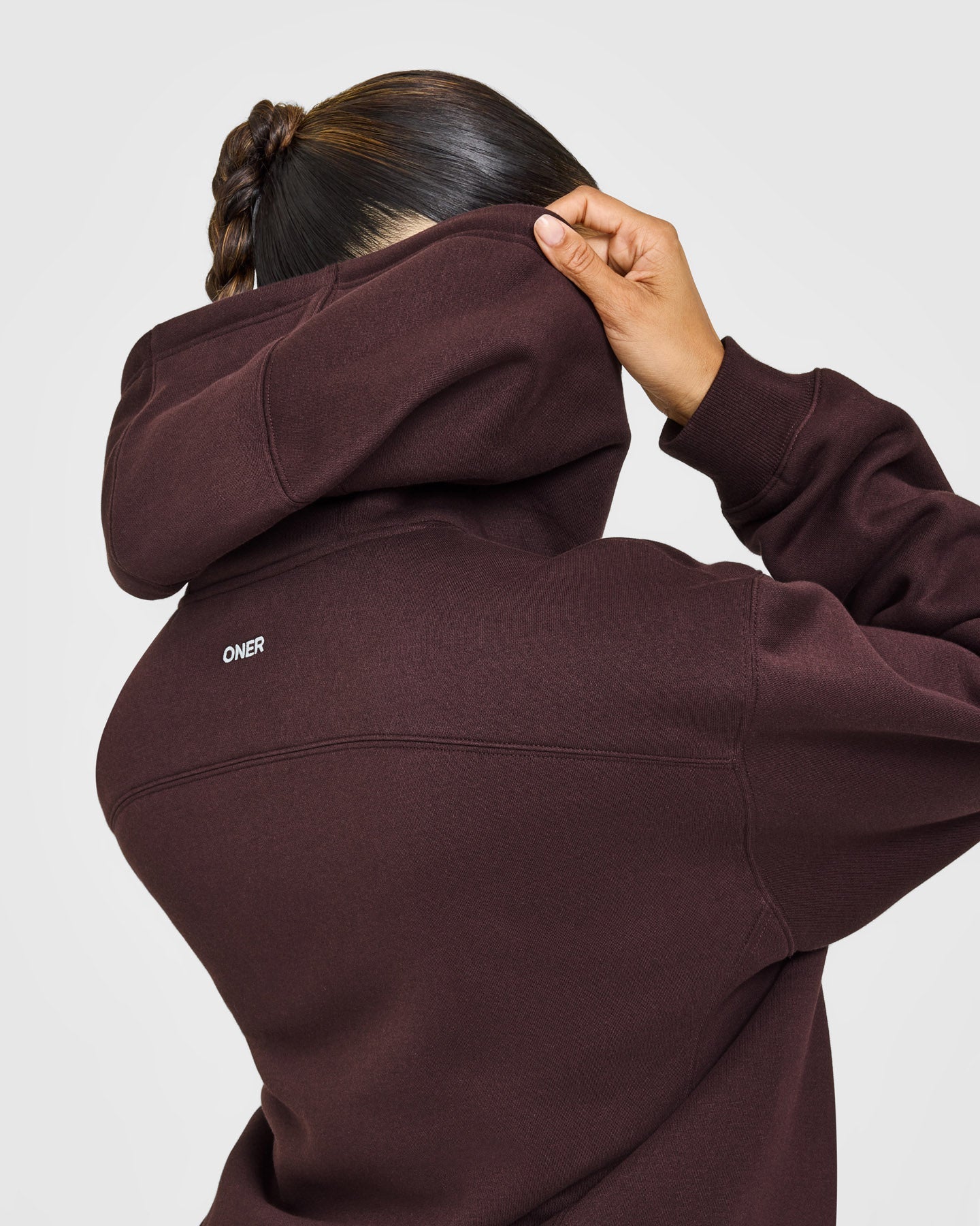 Foundations Zip Through Hoodie with Grey Logo | Plum Brown - Image 3