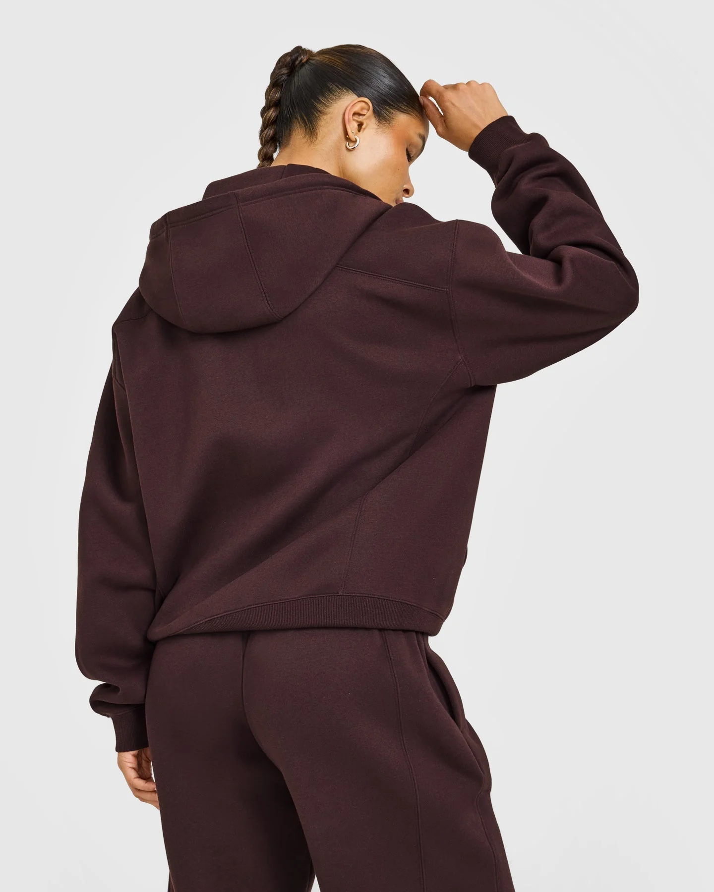 Foundations Zip Through Hoodie with Grey Logo | Plum Brown - Image 5