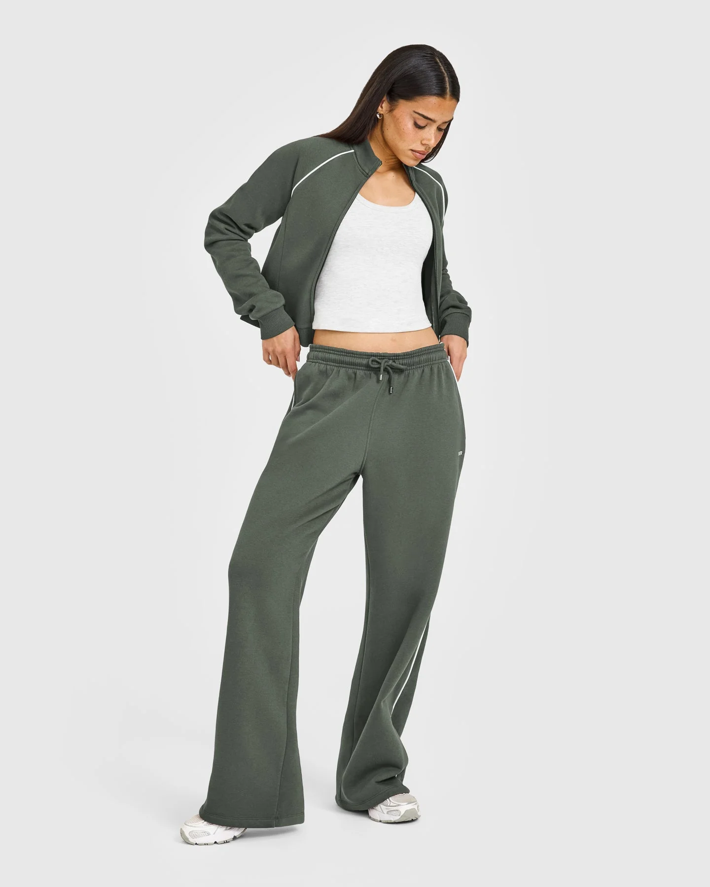 Jersey Tracksuit Zip Through Jacket | Dark Khaki - Image 3