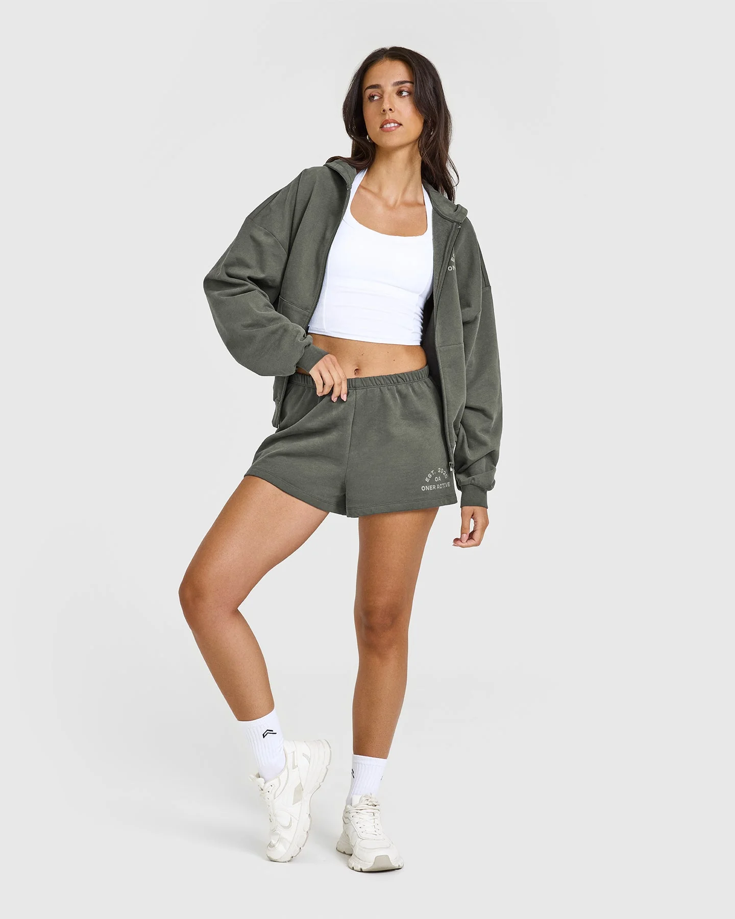 Lightweight Shorts with Graphic | Dark Khaki - Image 3