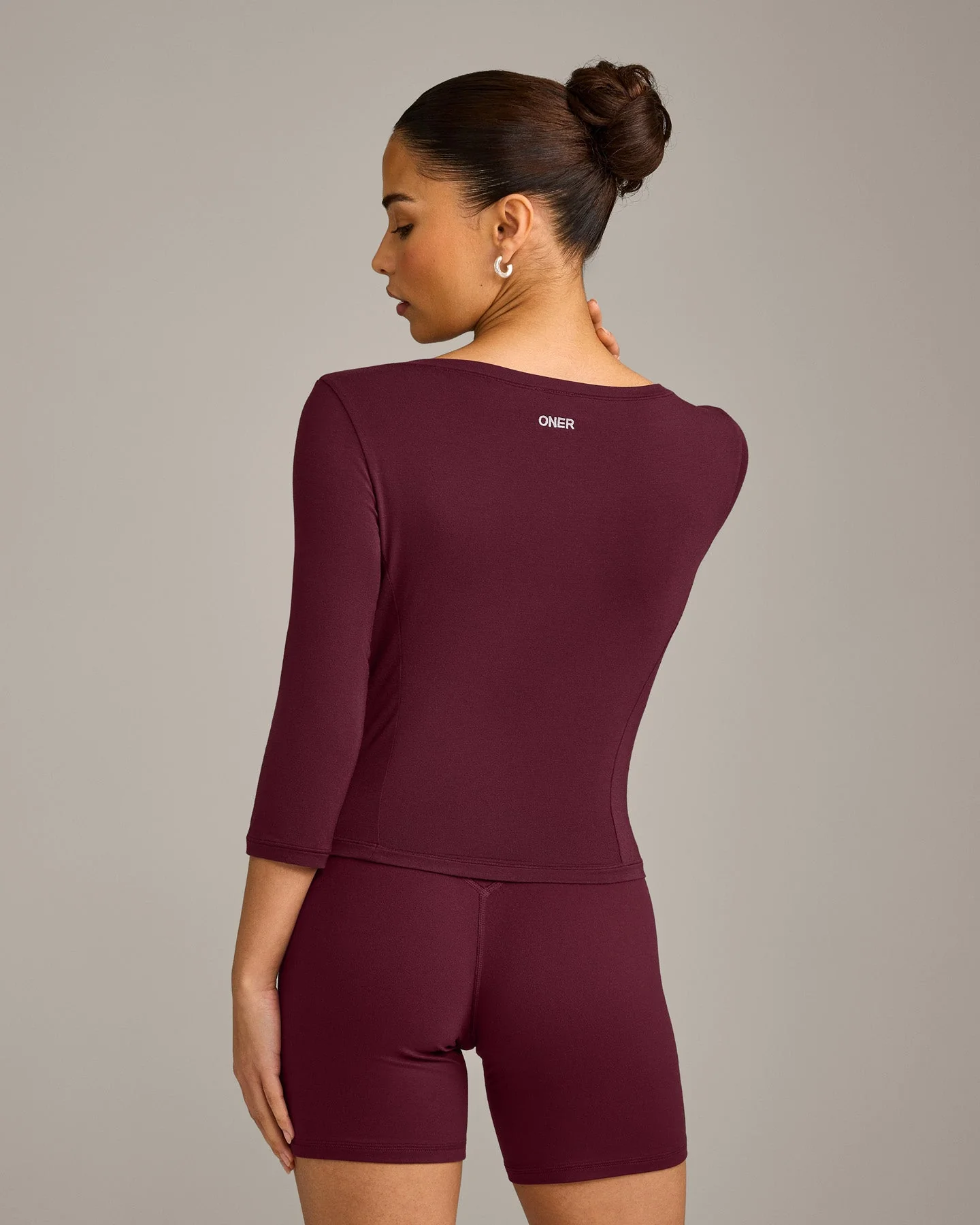 Mellow™ Motion Wide V Neck 3/4 Length Sleeve Mid Top | Cherry Lacquer Purple - Image 6