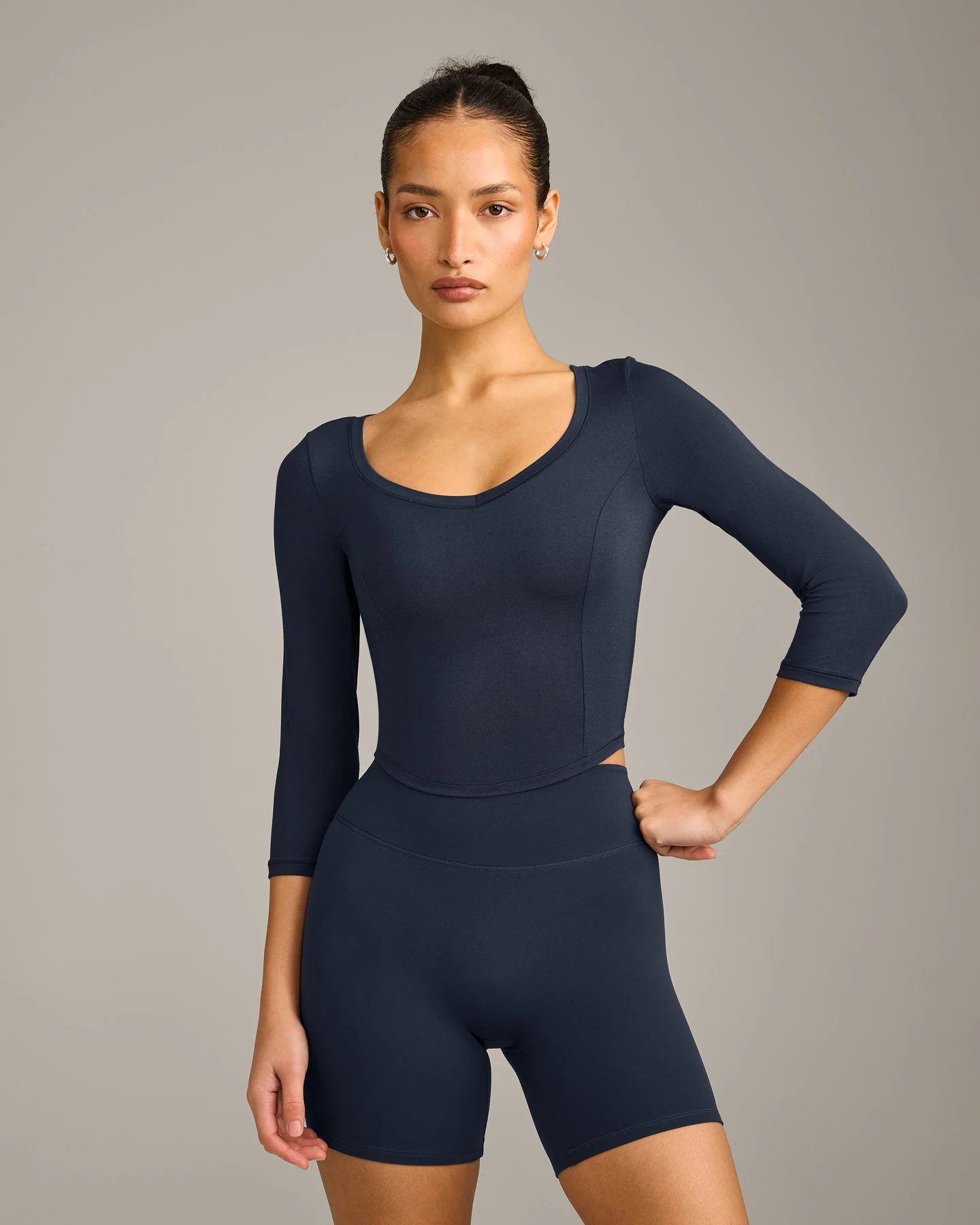 Mellow™ Motion Wide V Neck 3/4 Length Sleeve Mid Top | True Blue
