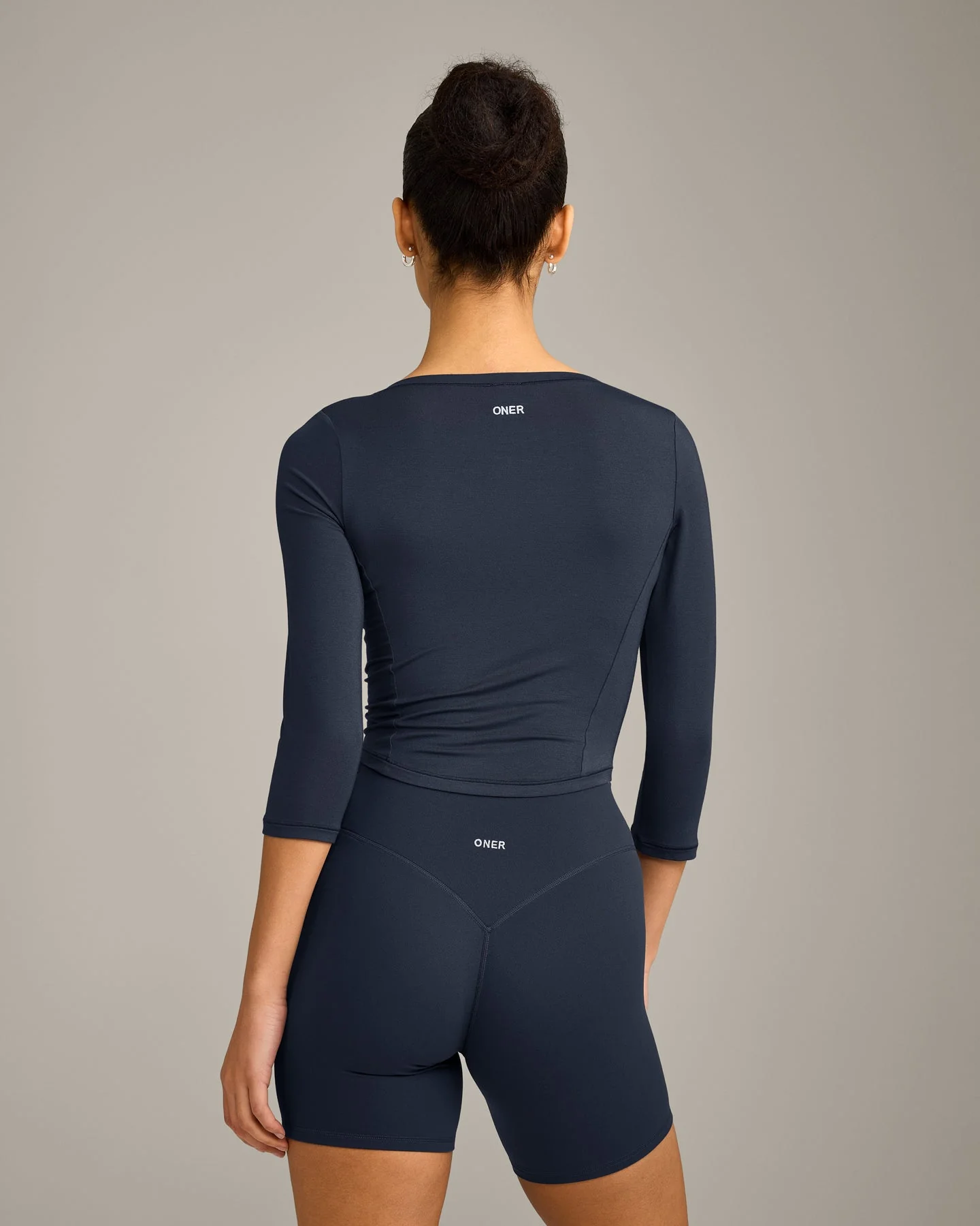 Mellow™ Motion Wide V Neck 3/4 Length Sleeve Mid Top | True Blue - Image 2