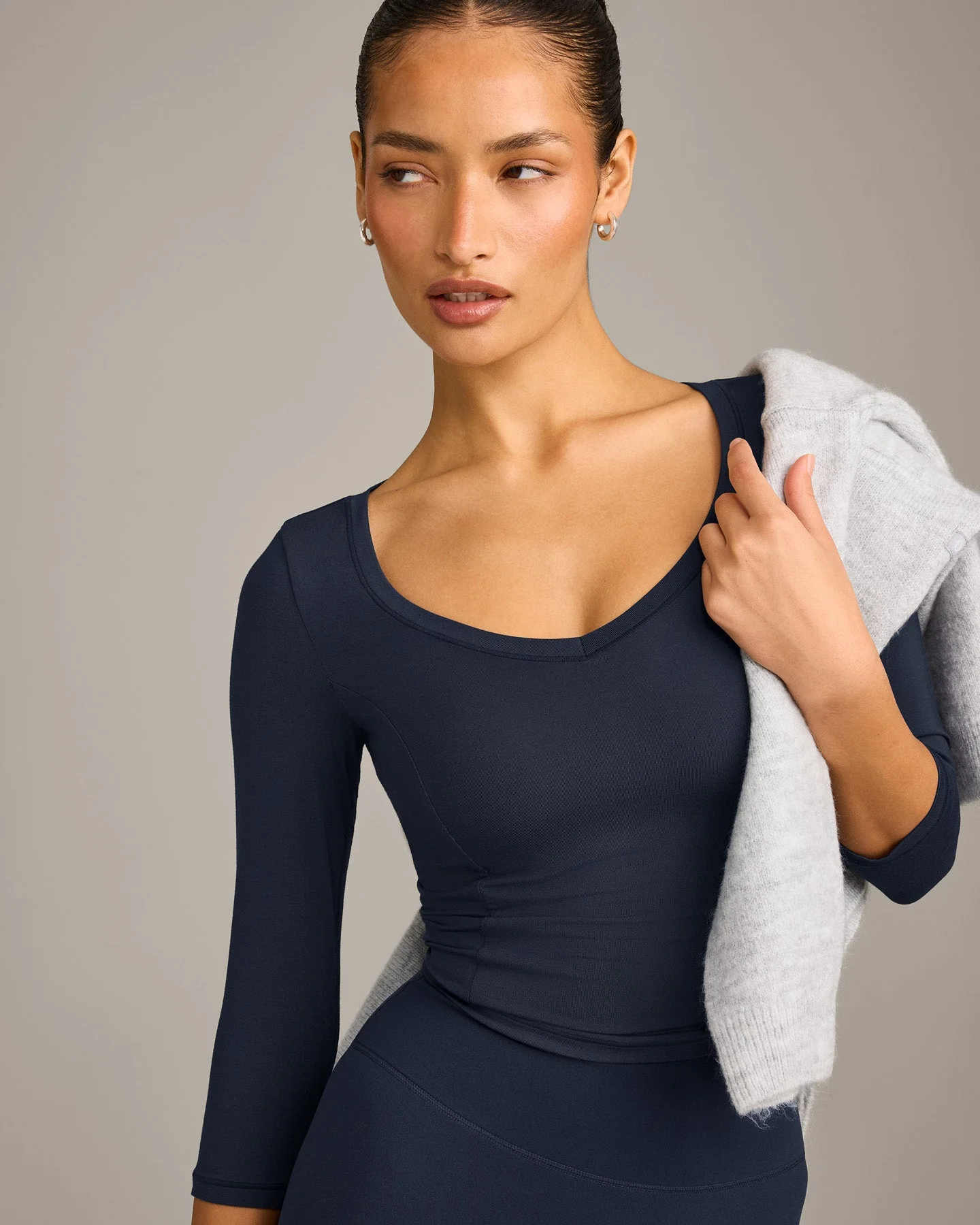 Mellow™ Motion Wide V Neck 3/4 Length Sleeve Mid Top | True Blue - Image 5
