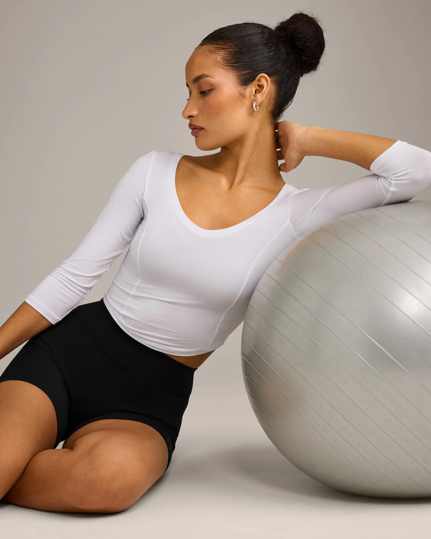 Mellow™ Motion Wide V Neck 3/4 Length Sleeve Mid Top | White - Image 2