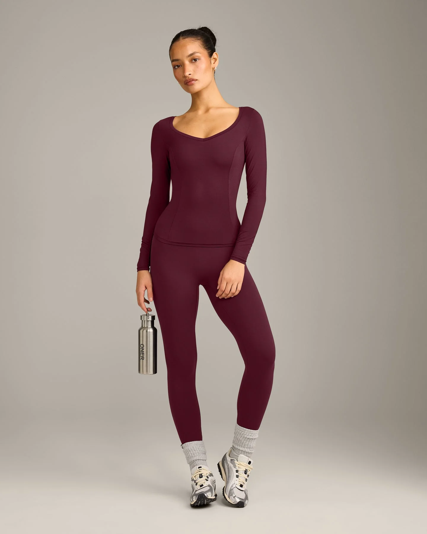 Mellow™ Motion Wide V Neck Long Sleeve Top | Cherry Lacquer Purple - Image 3
