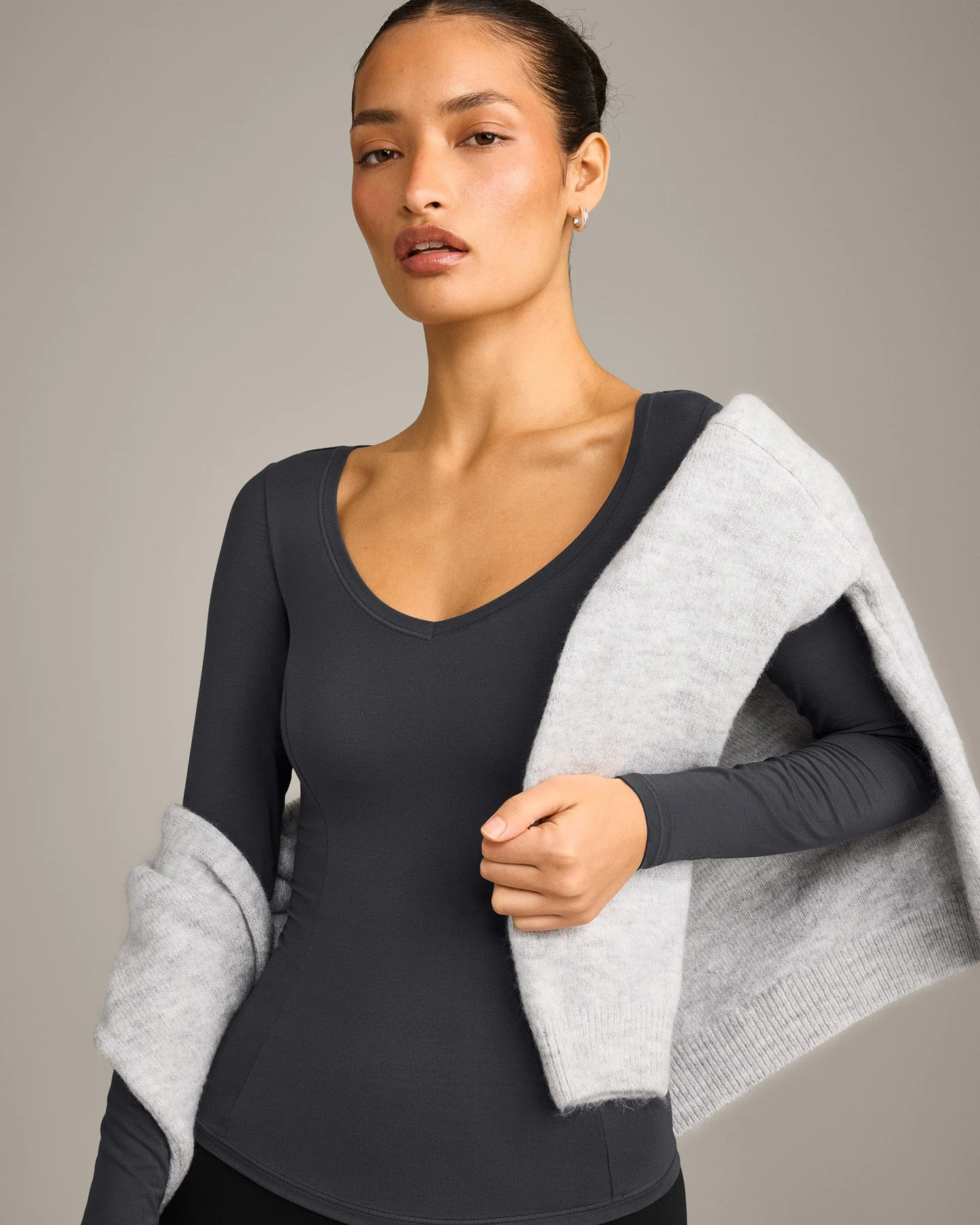 Mellow™ Motion Wide V Neck Long Sleeve Top | Coal - Image 3