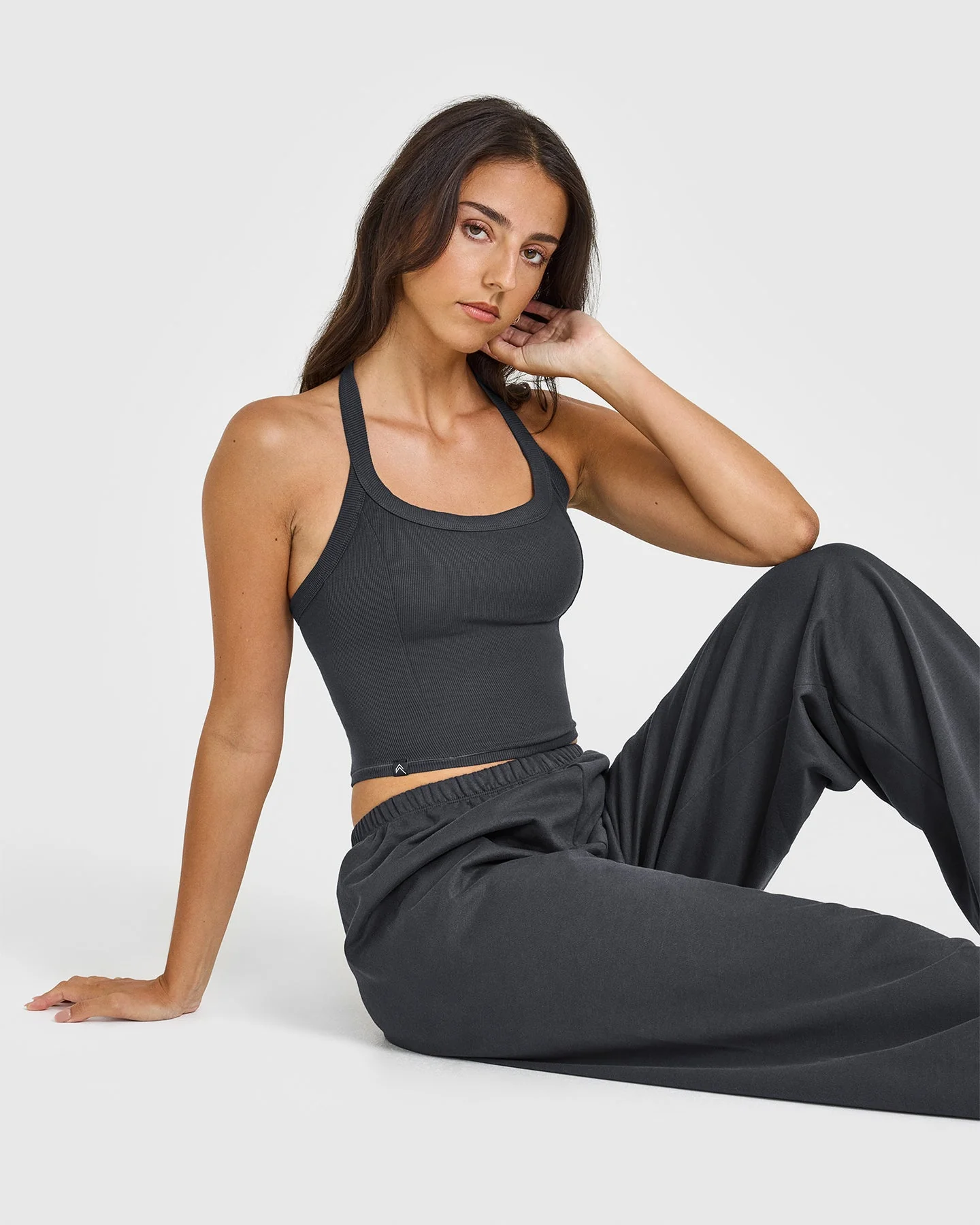 Mellow™ Rib Halter Neck Mid Vest with Built in Bra Shelf | Coal - Image 6