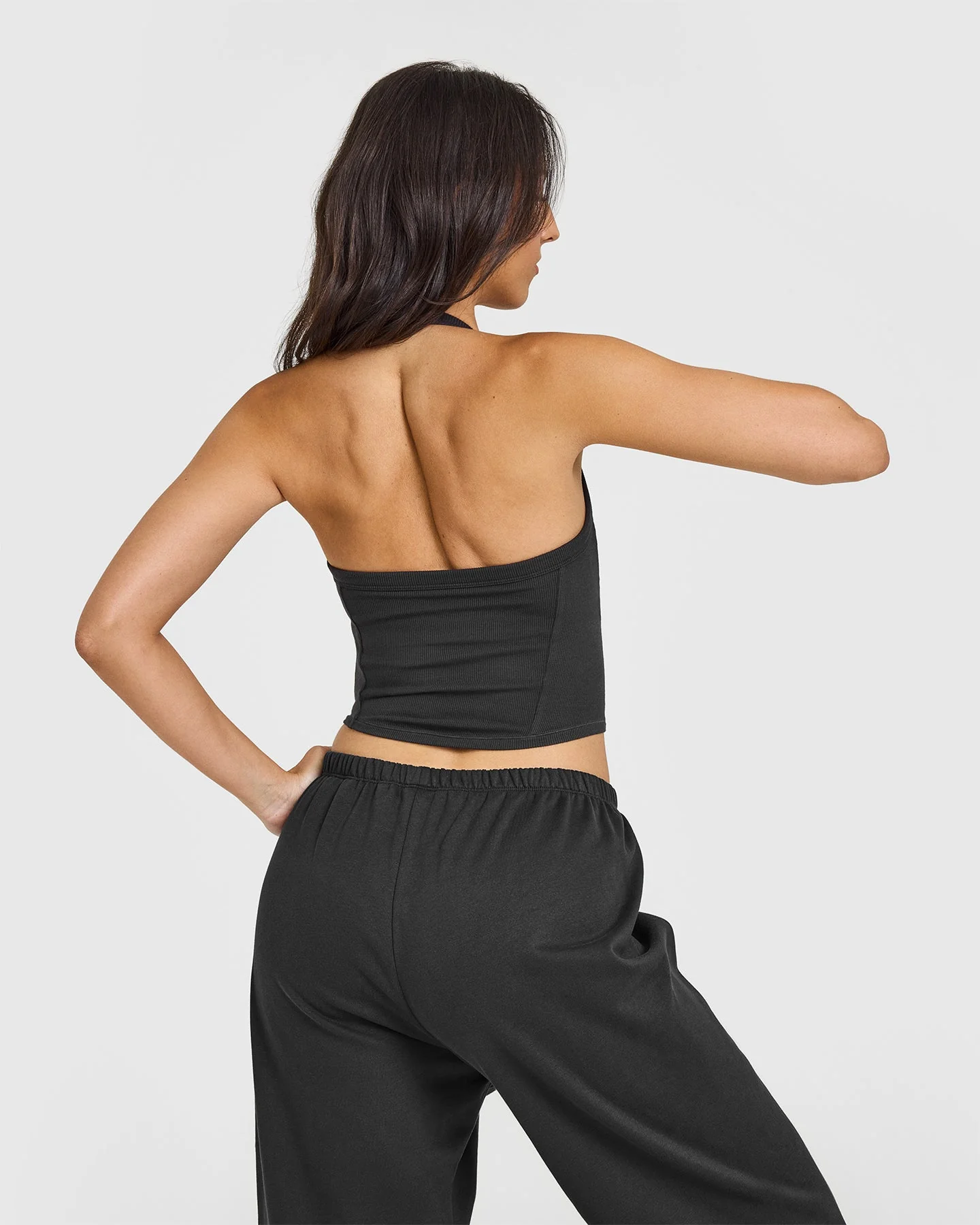 Mellow™ Rib Halter Neck Mid Vest with Built in Bra Shelf | Soft Black - Image 2