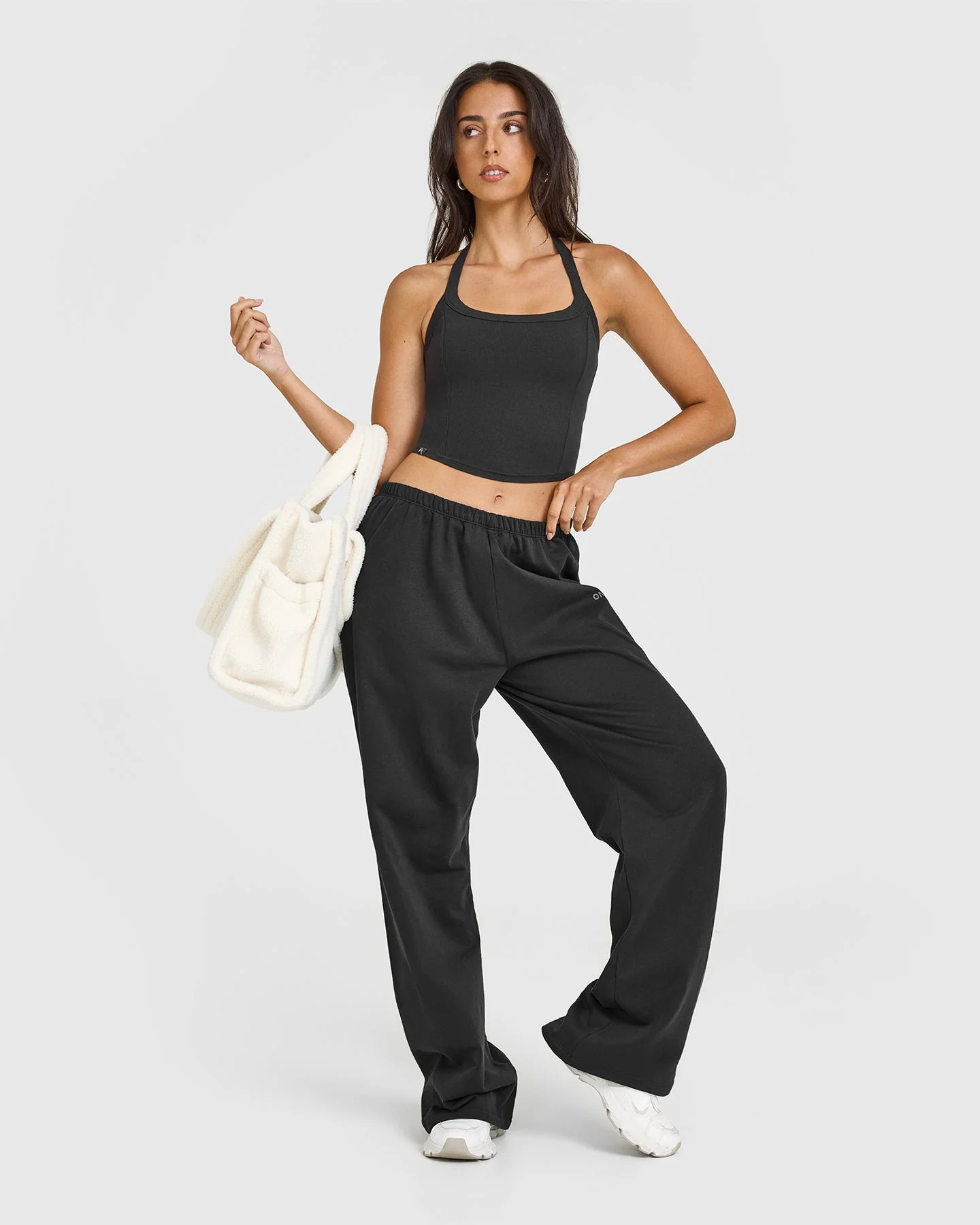 Mellow™ Rib Halter Neck Mid Vest with Built in Bra Shelf | Soft Black - Image 3