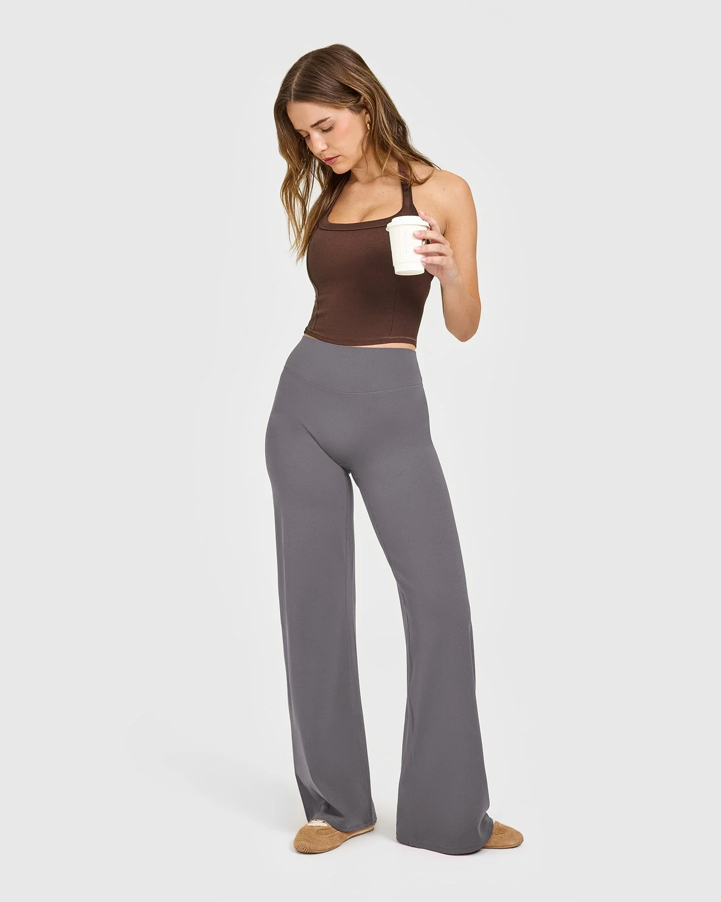 Mellow™ Rib Halter Neck Mid Vest with Built in Bra Shelf | Copper Brown - Image 3