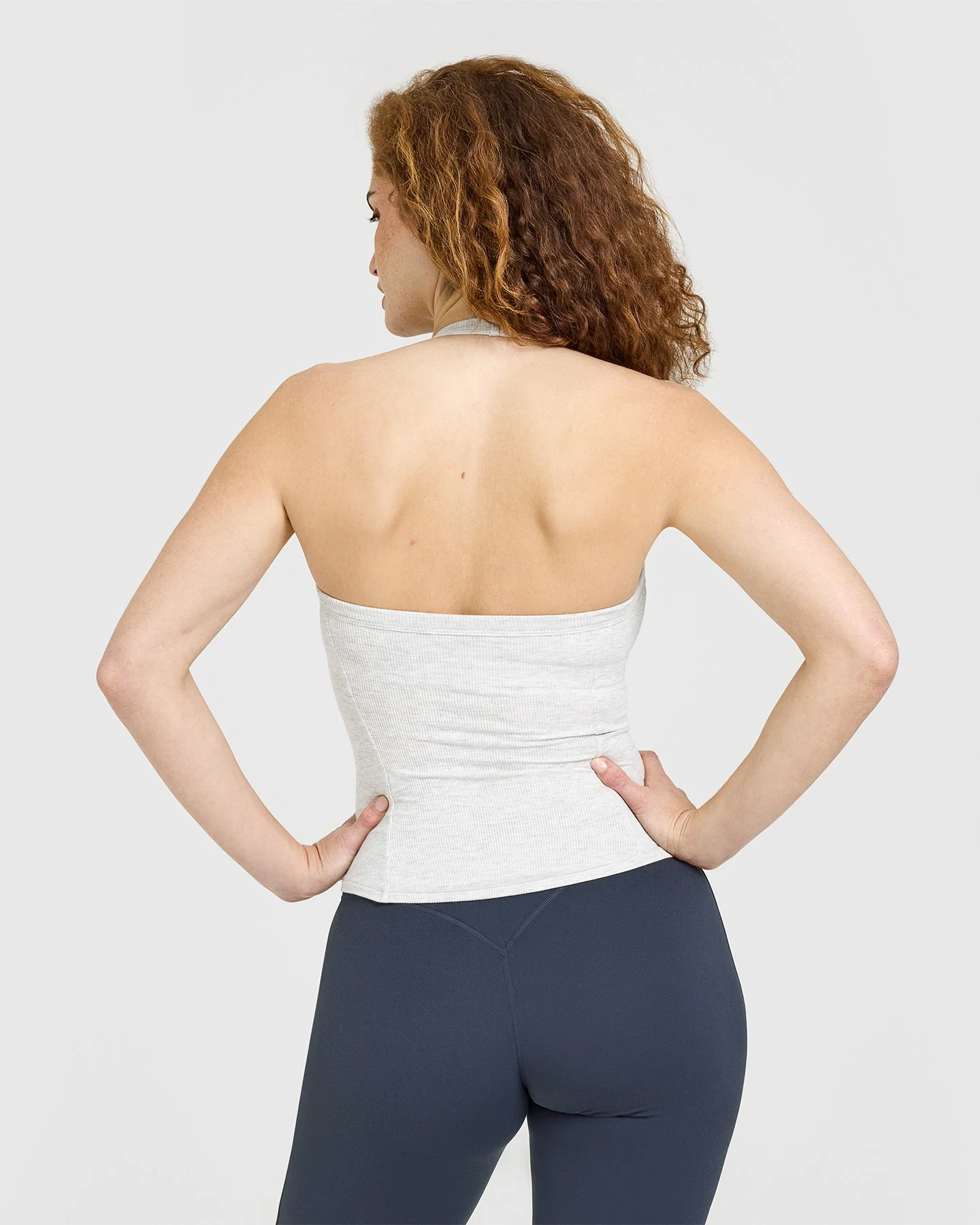 Mellow™ Rib Halter Neck Vest with Built in Bra Shelf | Light Grey Marl - Image 4