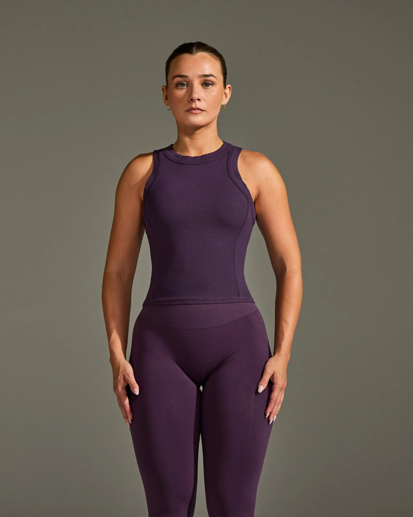 Mellow™ Rib High Neck Mid Tank Top | Blackberry Purple - Image 2