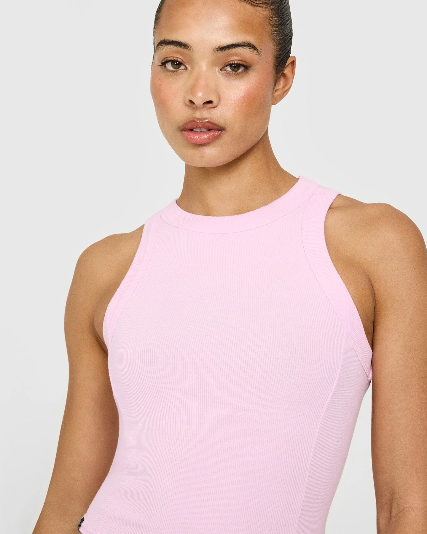 Mellow™ Rib High Neck Mid Tank Top | Chalk Pink - Image 5