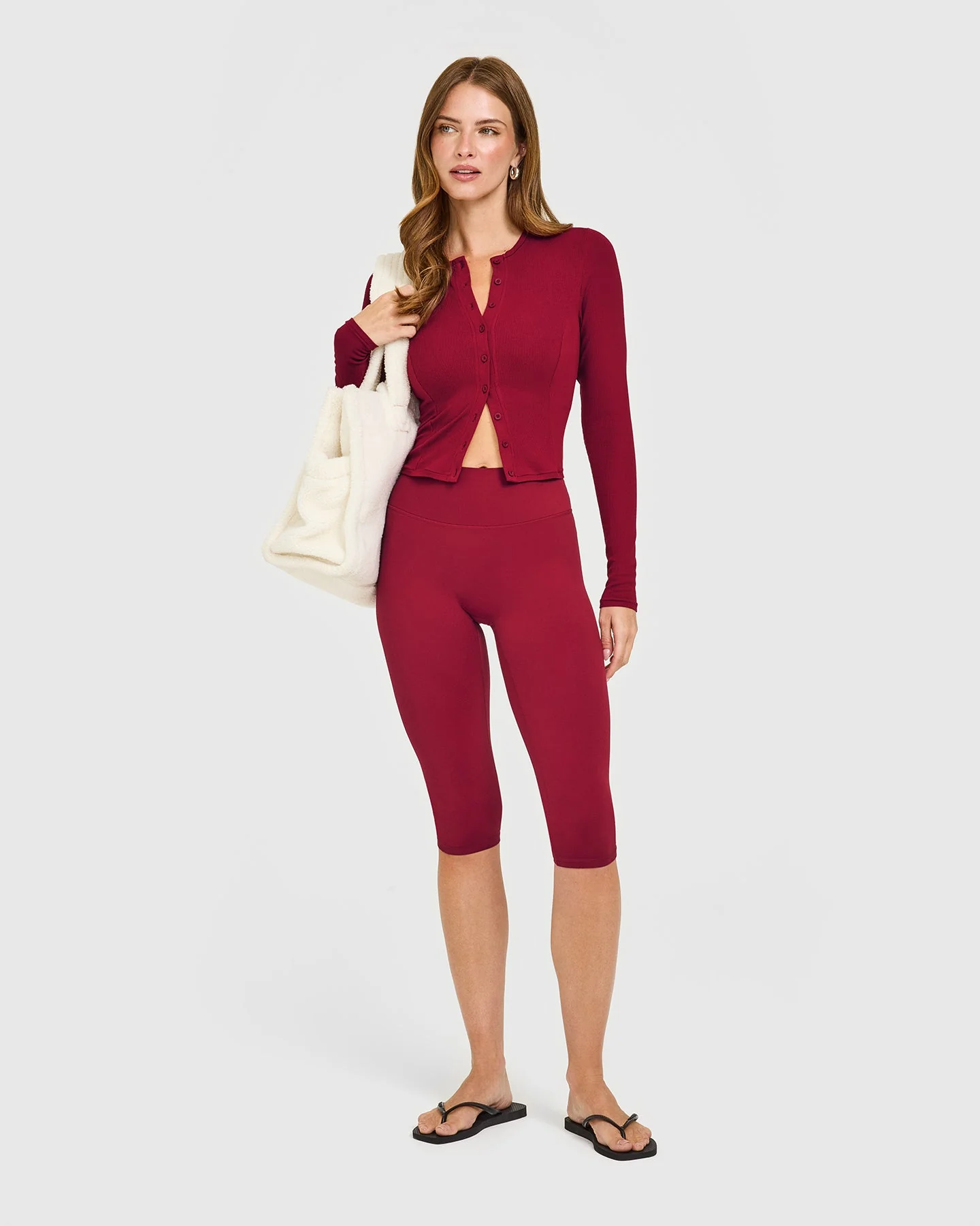 Mellow™ Rib Mid Long Sleeve Cardigan | Ruby Red - Image 2