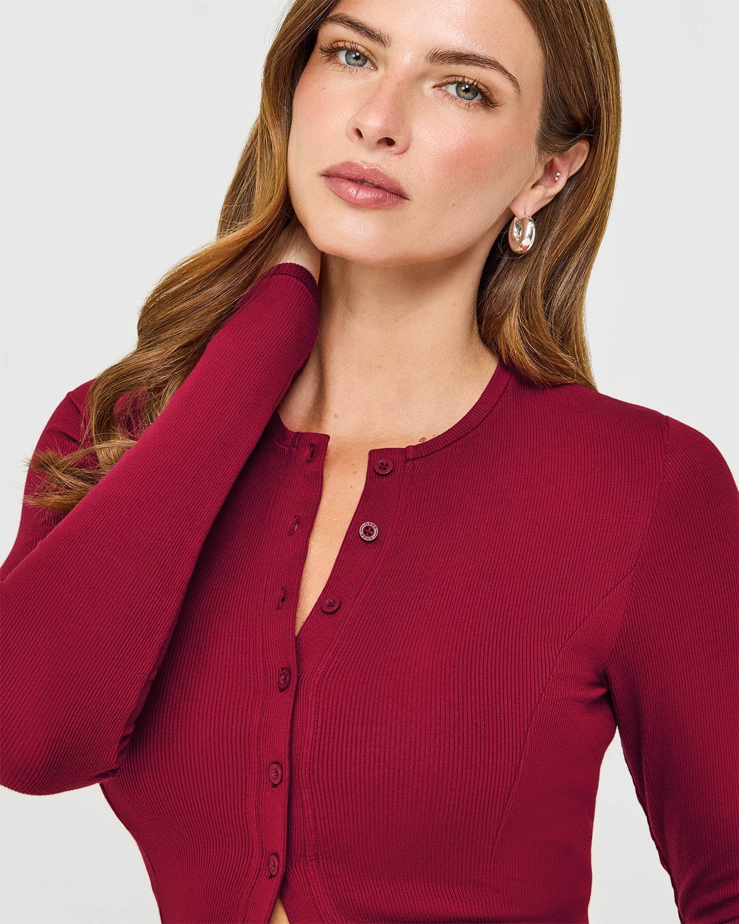 Mellow™ Rib Mid Long Sleeve Cardigan | Ruby Red - Image 3