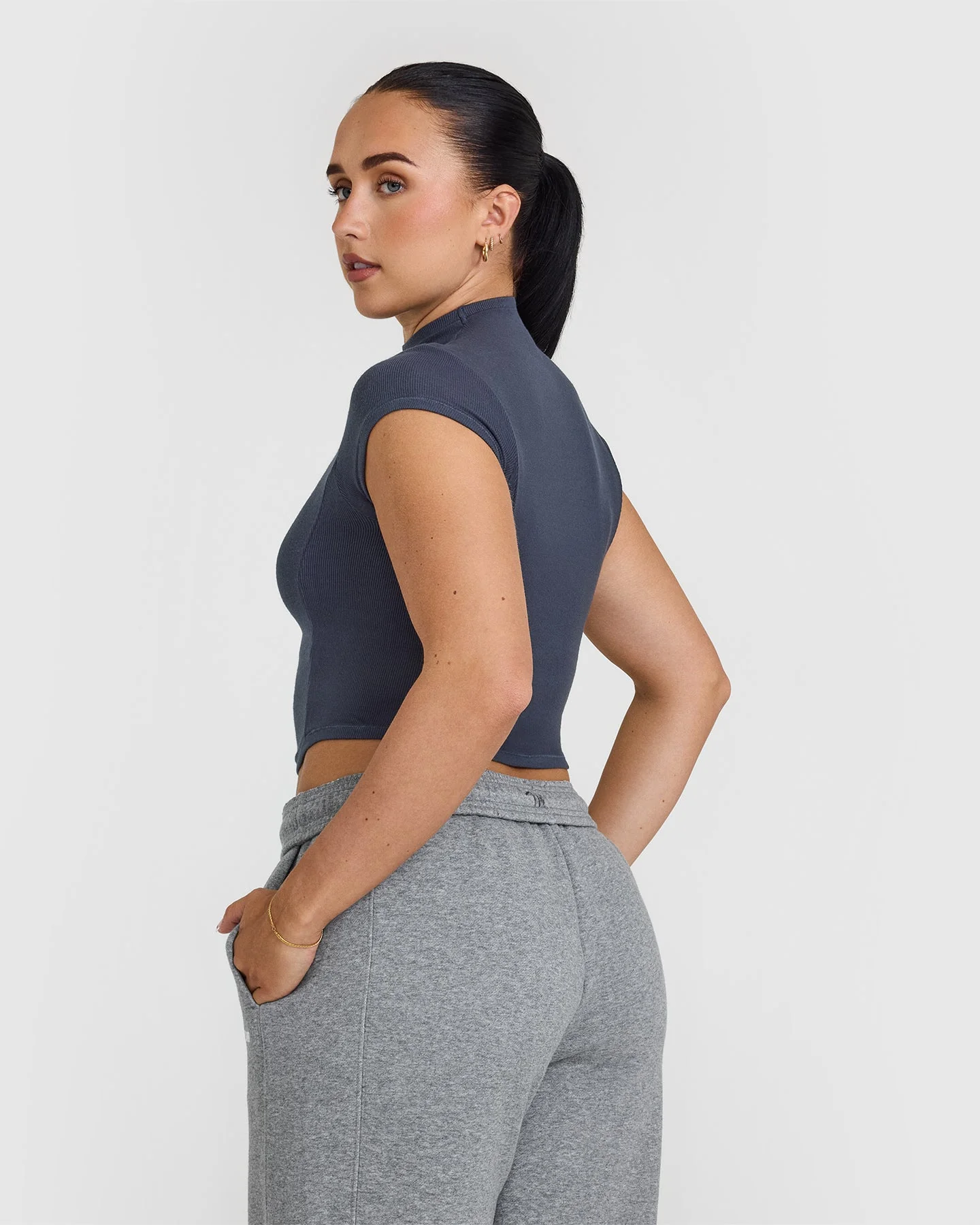 Mellow™ Rib Mid Mock Neck T-Shirt | True Blue - Image 2