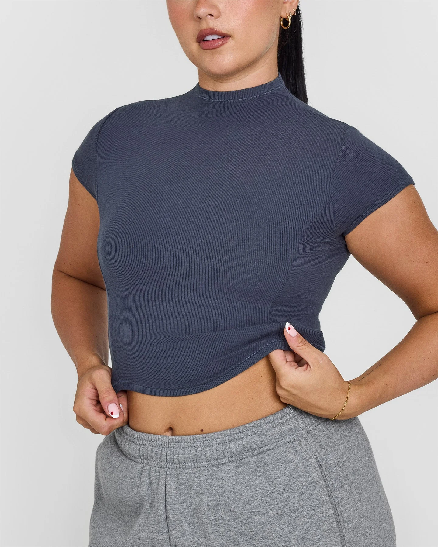Mellow™ Rib Mid Mock Neck T-Shirt | True Blue - Image 4