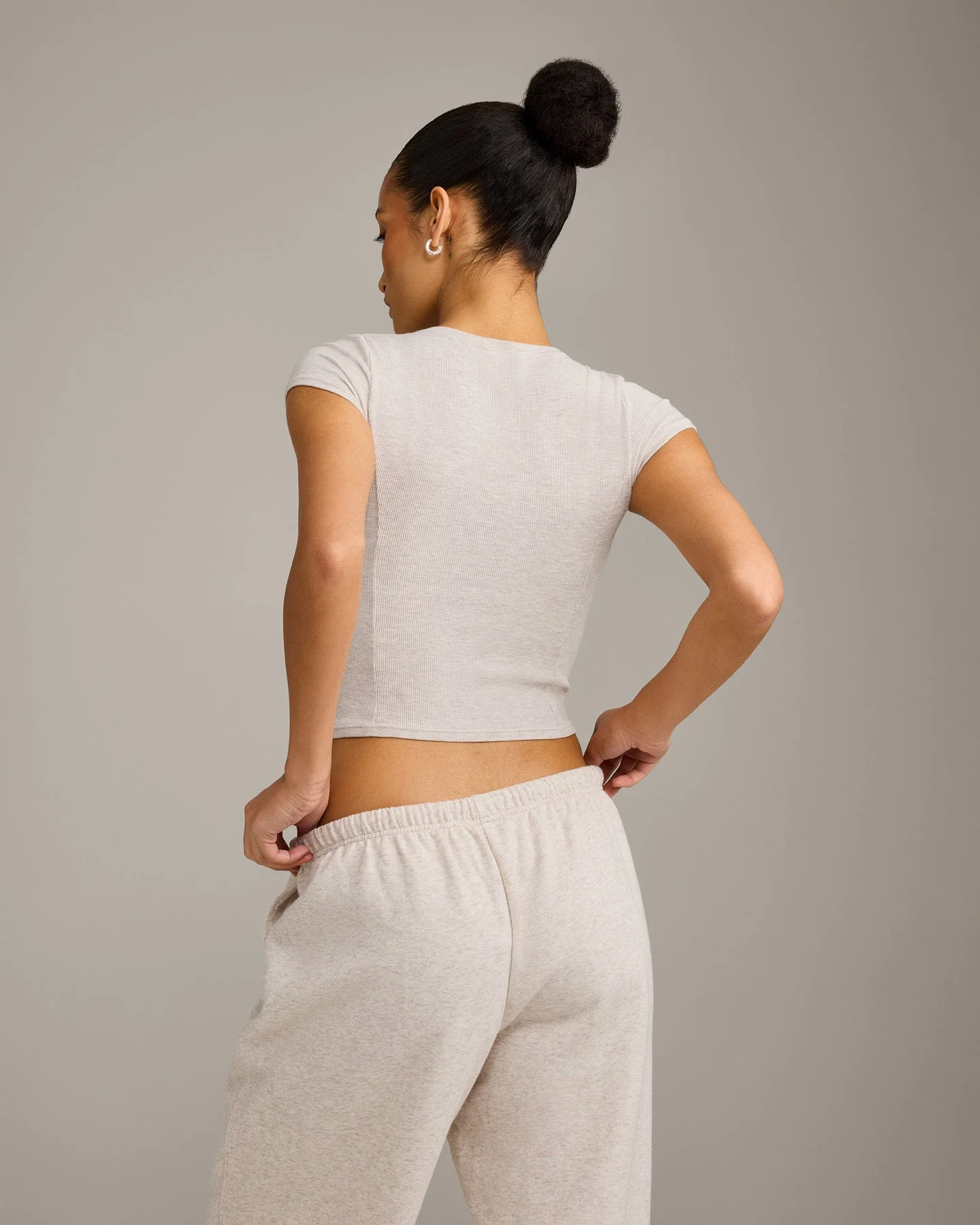 Mellow™ Rib Mid Short Sleeve Cardigan | Oat Marl - Image 4