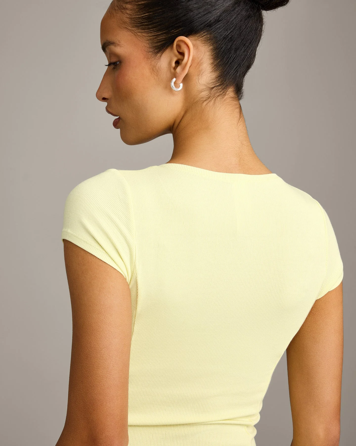 Mellow™ Rib Mid Short Sleeve Cardigan | Pastel Yellow - Image 6