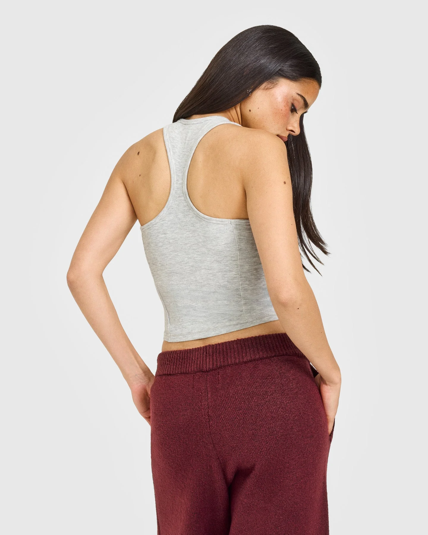 Mellow™ Rib Oner Embroidered Square Neck Mid Vest with Built in Bra Shelf | Light Grey Marl - Image 4