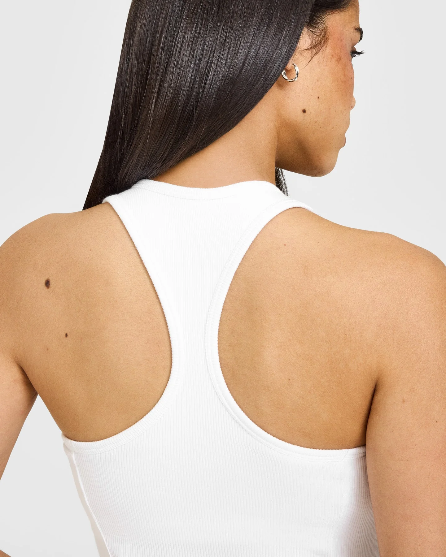 Mellow™ Rib Oner Embroidered Square Neck Mid Vest with Built in Bra Shelf | White - Image 4