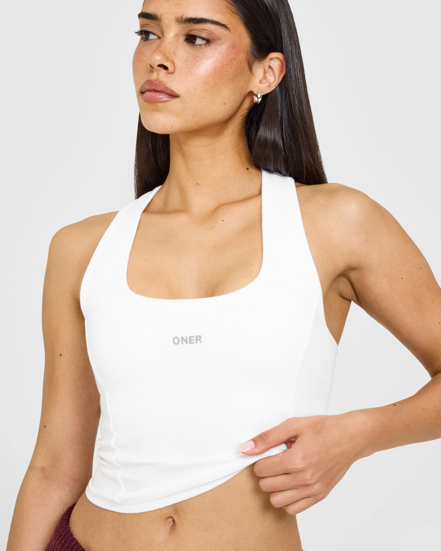 Mellow™ Rib Oner Embroidered Square Neck Mid Vest with Built in Bra Shelf | White - Image 5