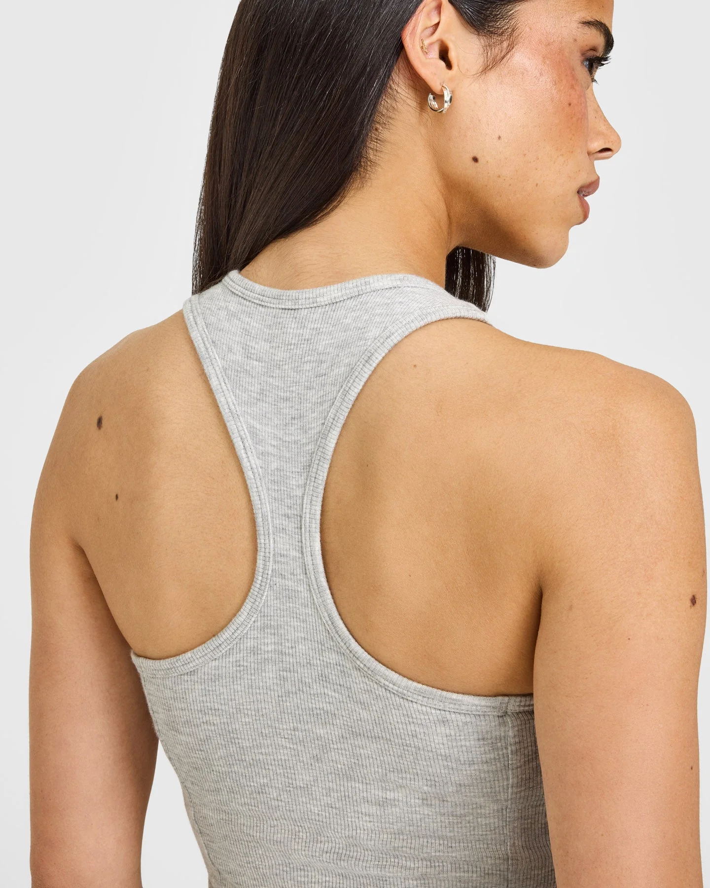 Mellow™ Rib Oner Embroidered Square Neck Vest with Built in Bra Shelf | Light Grey Marl - Image 4