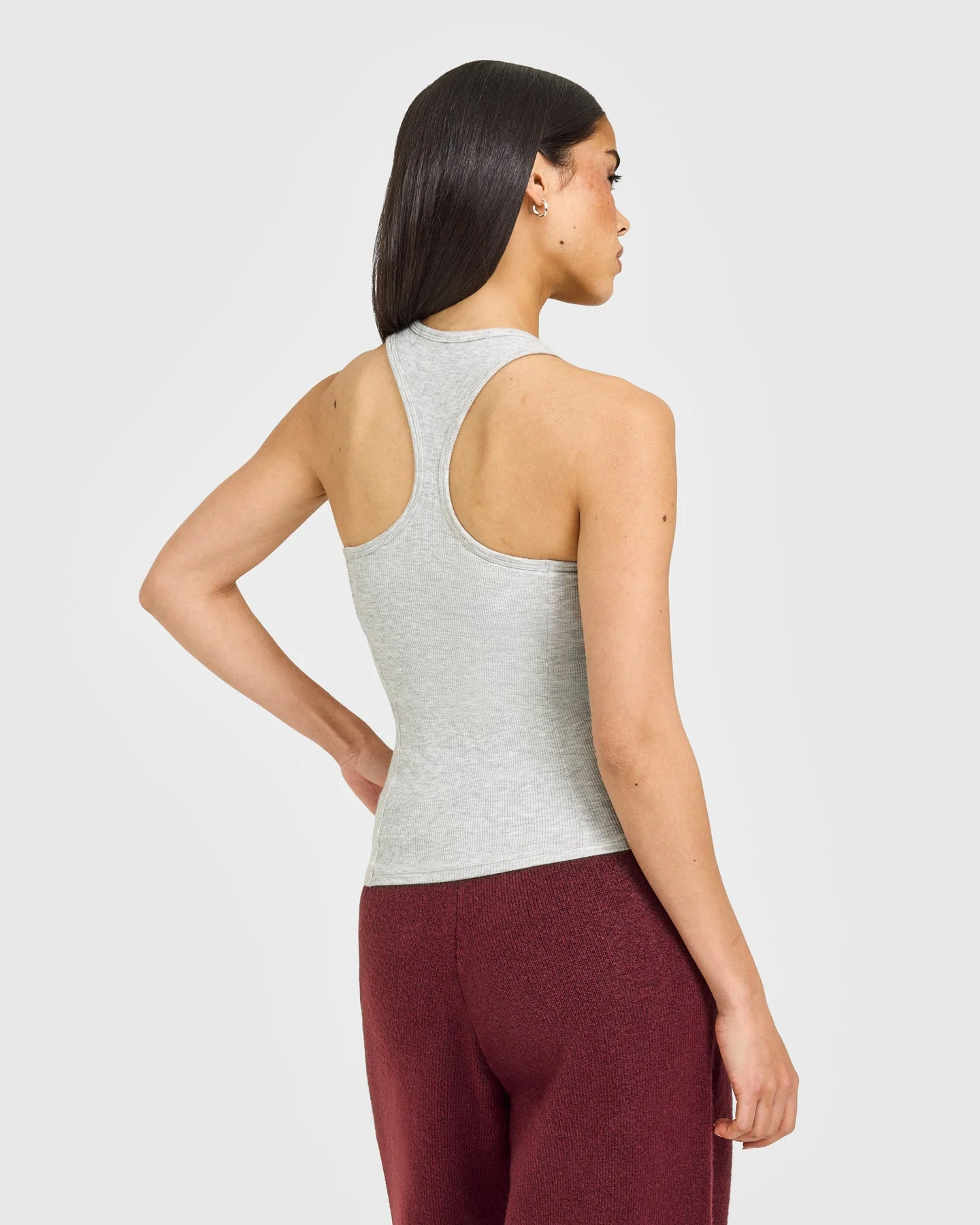 Mellow™ Rib Oner Embroidered Square Neck Vest with Built in Bra Shelf | Light Grey Marl - Image 6