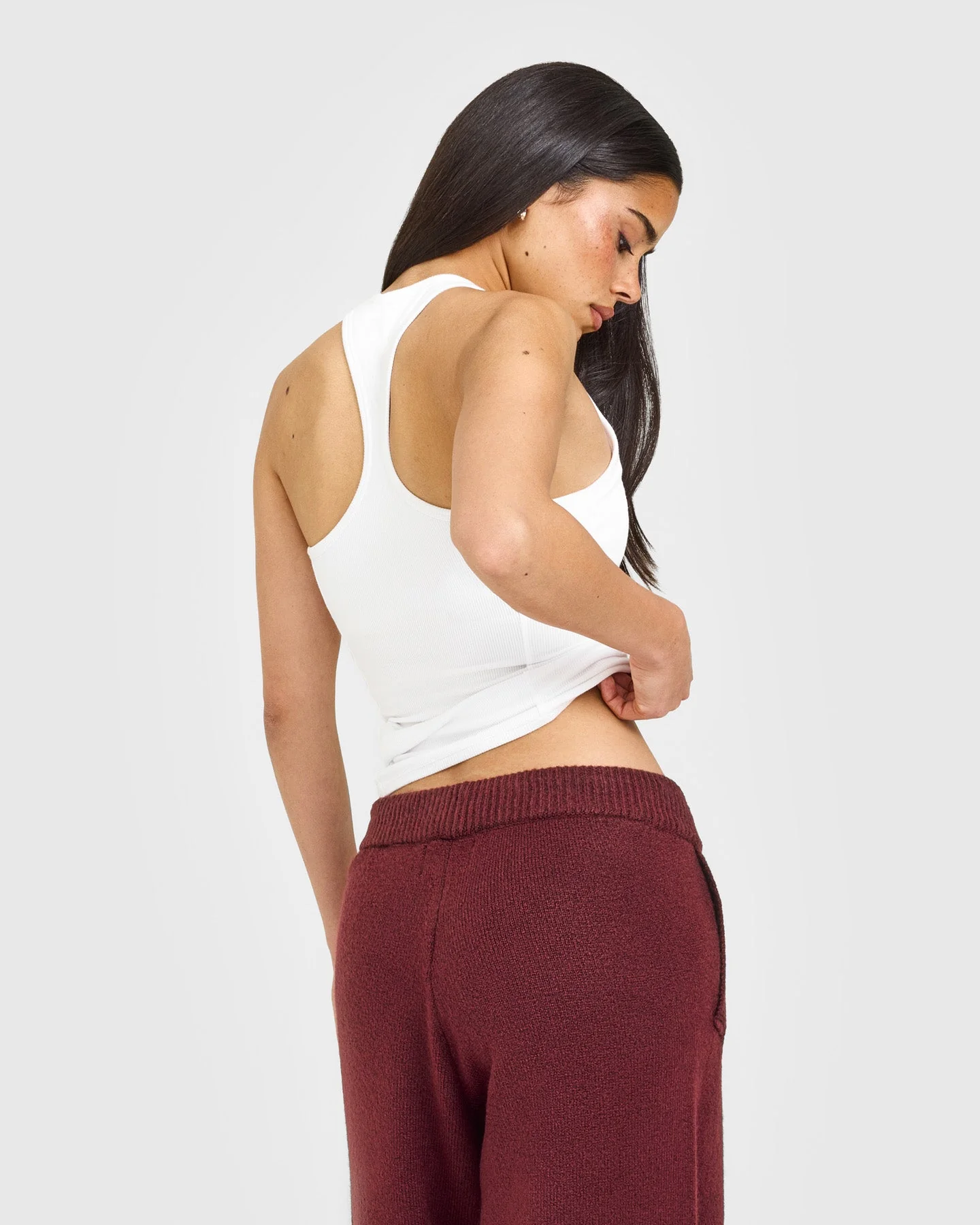 Mellow™ Rib Oner Embroidered Square Neck Vest with Built in Bra Shelf | White - Image 2