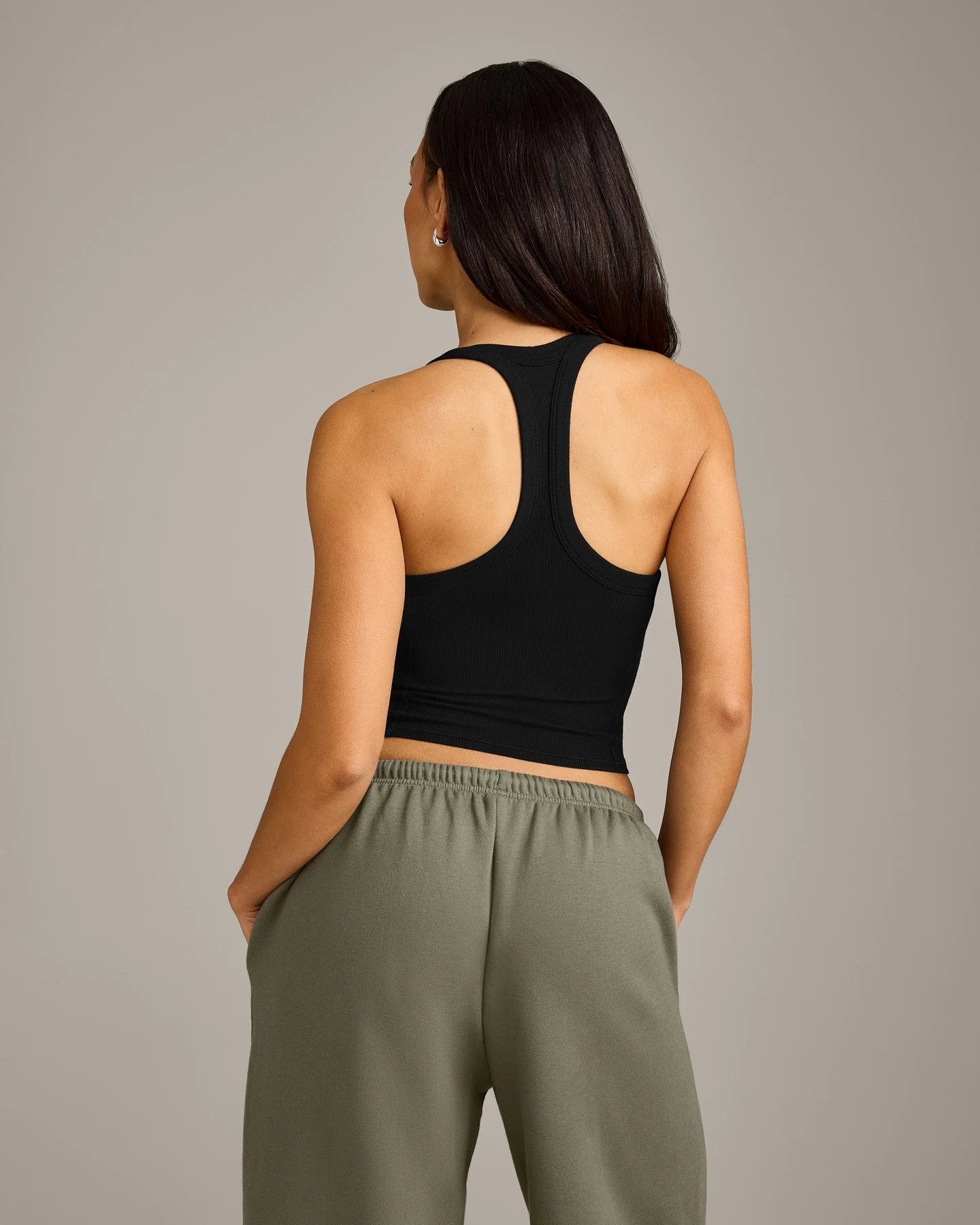 Mellow™ Rib Racer Back Mid Vest with Built in Bra Shelf | Black - Image 6