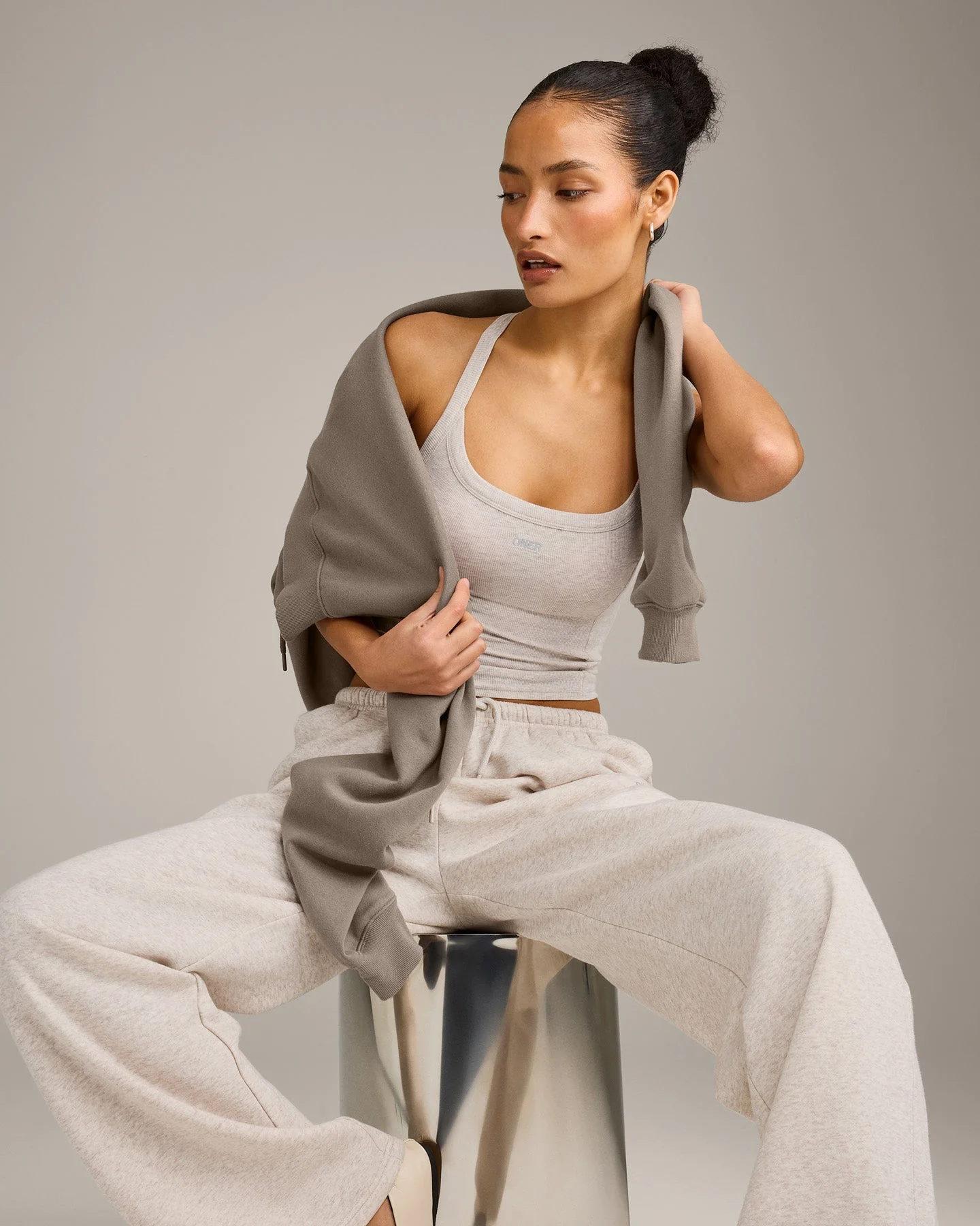 Mellow™ Rib Racer Back Mid Vest with Built in Bra Shelf | Oat Marl - Image 3