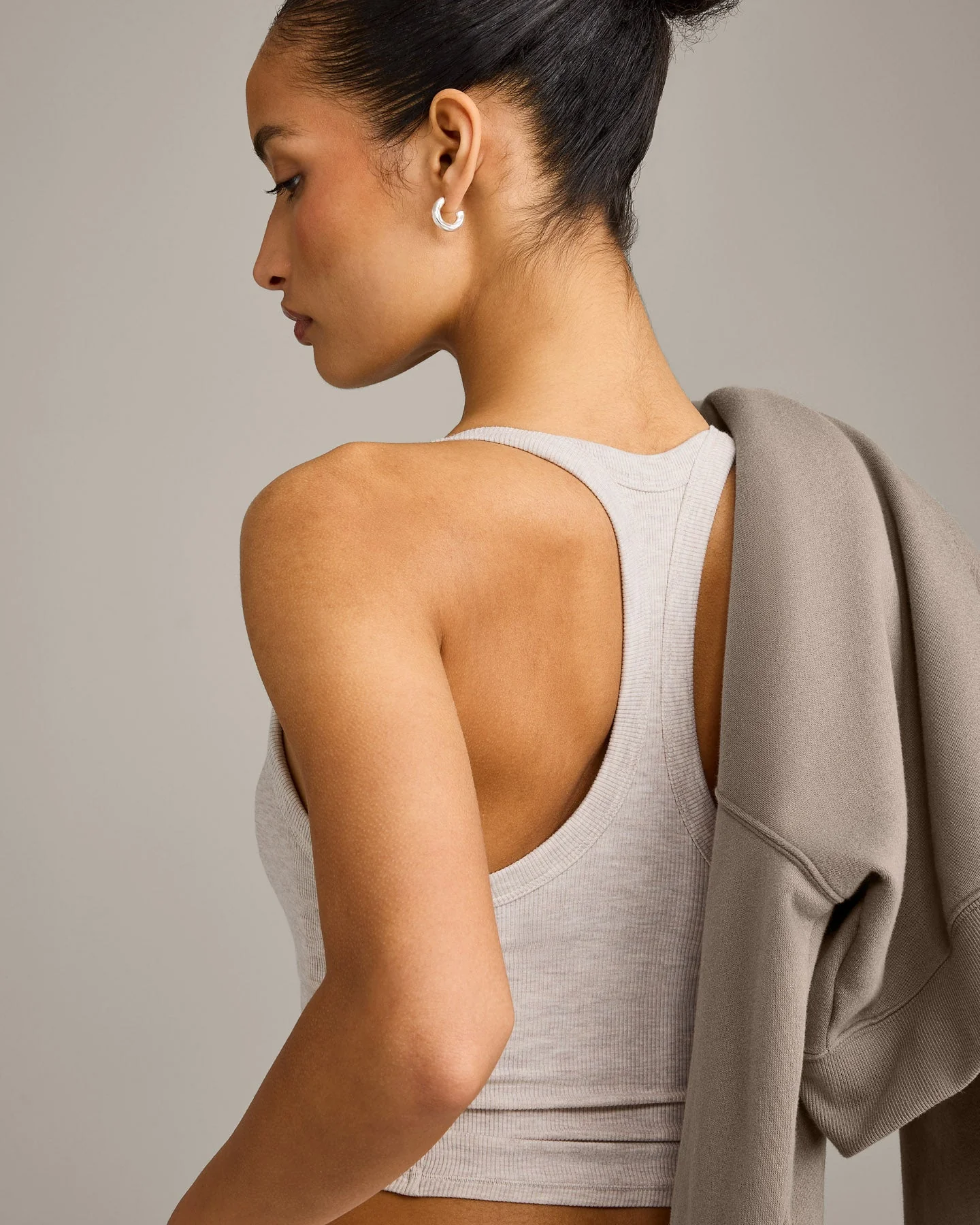 Mellow™ Rib Racer Back Mid Vest with Built in Bra Shelf | Oat Marl - Image 4