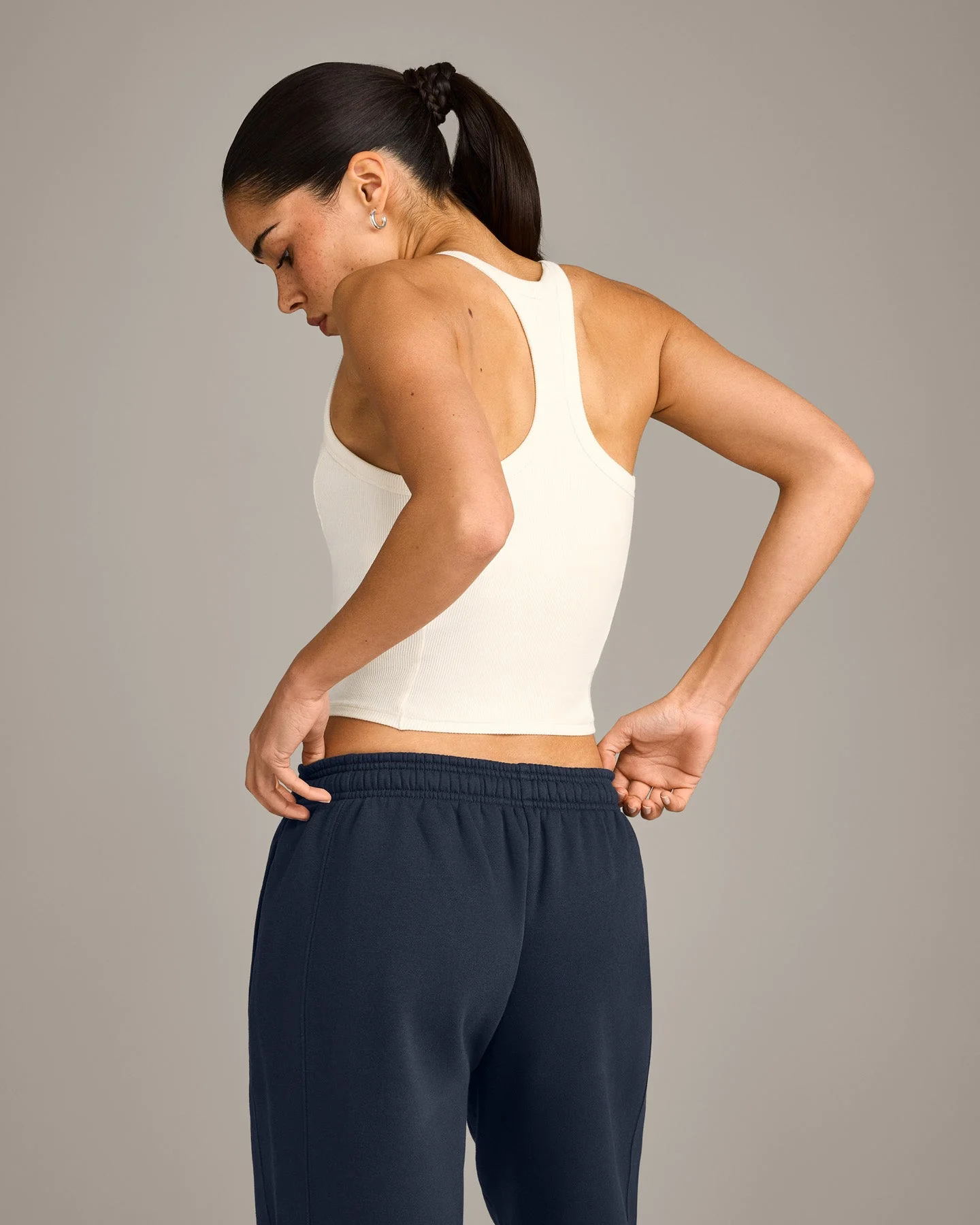 Mellow™ Rib Racer Back Mid Vest with Built in Bra Shelf | Off White - Image 2