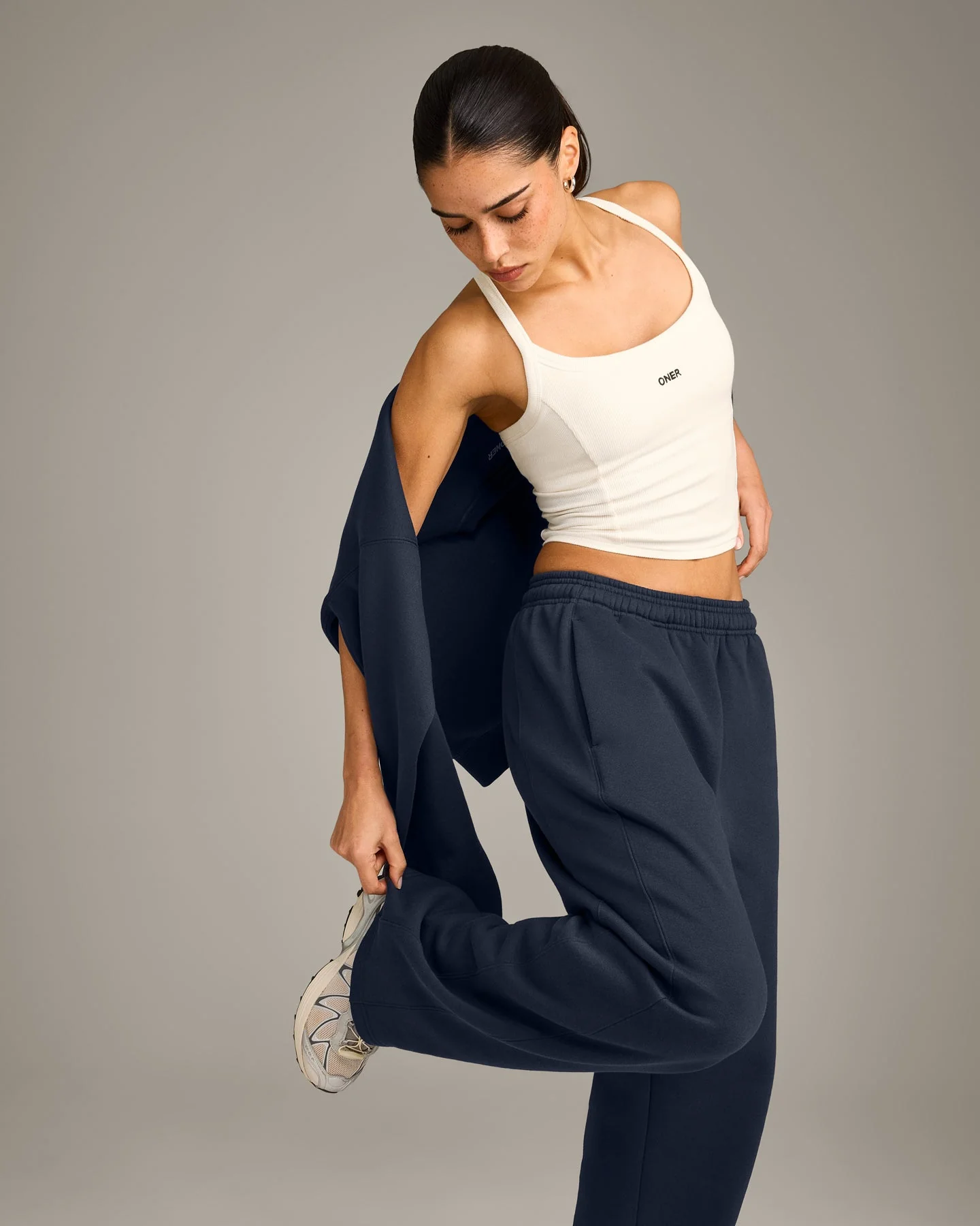 Mellow™ Rib Racer Back Mid Vest with Built in Bra Shelf | Off White - Image 4