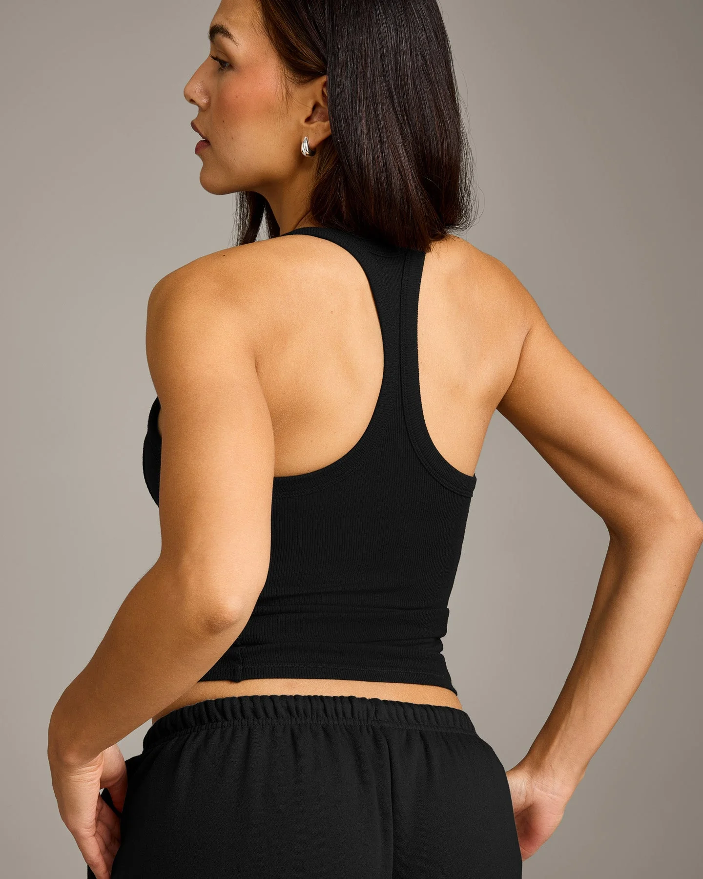 Mellow™ Rib Racer Back Vest with Built in Bra Shelf | Black - Image 4